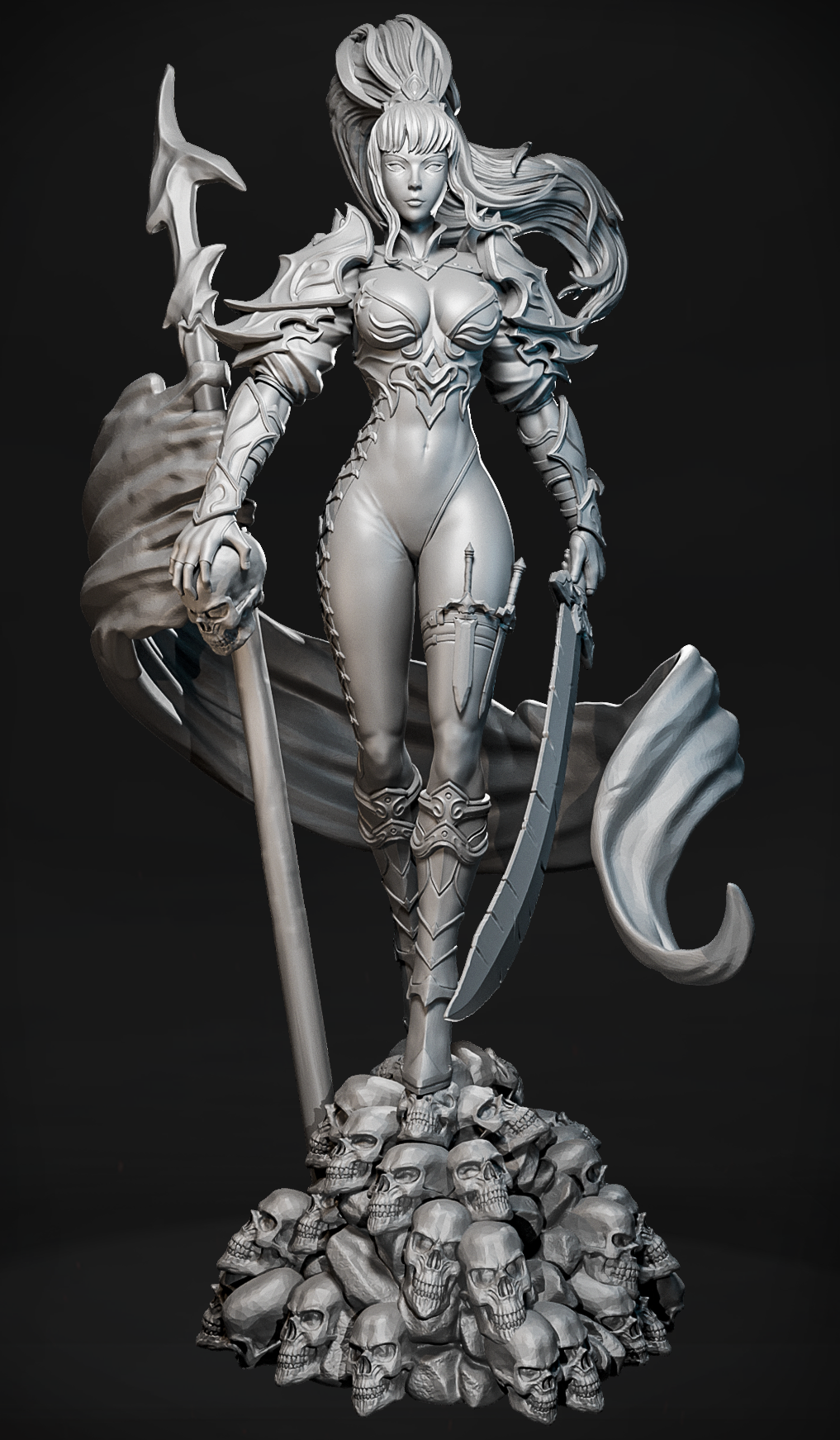 figurka Death Caller Vala stojąca na górze czaszek z mieczem i kosturem.