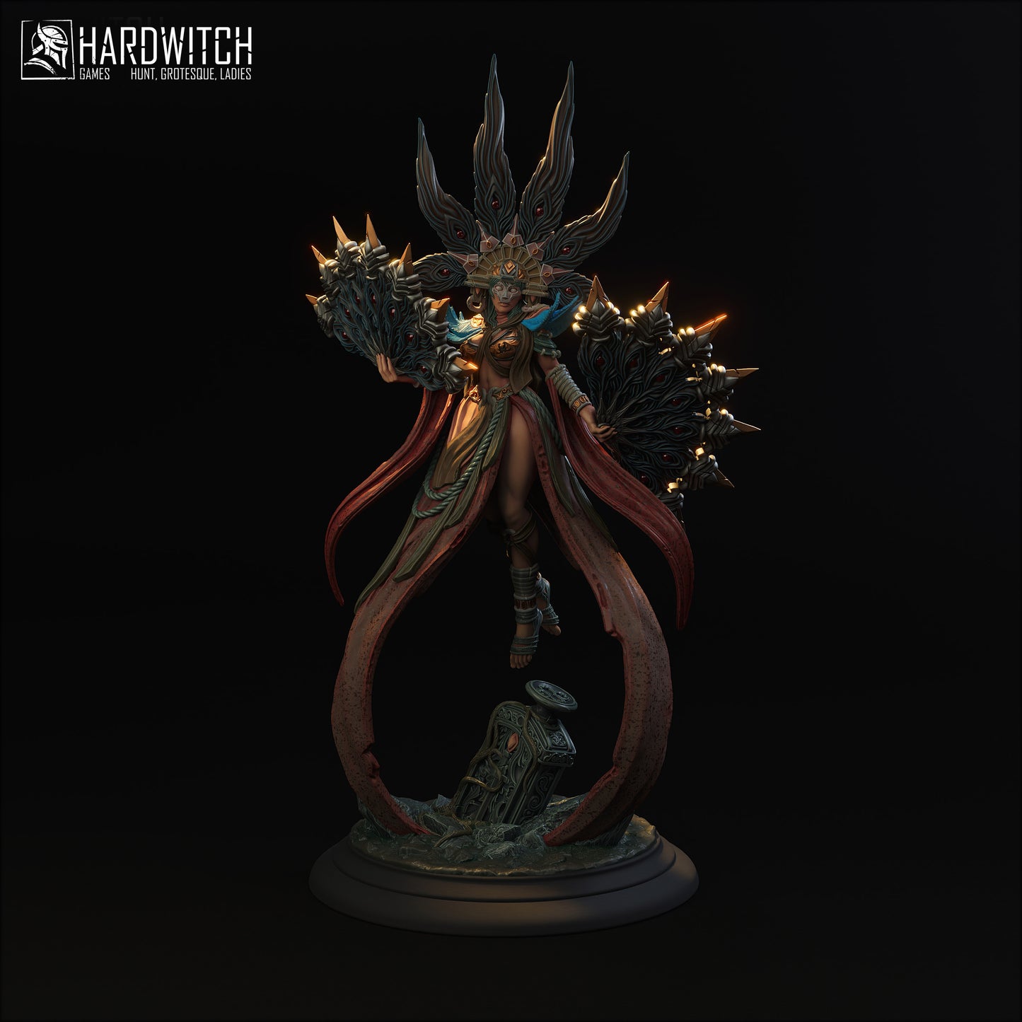 Figurka Farida Saahor – Magarid Forest | kapłanka fantasy z wachlarzami | miniatura kolekcjonerska 32 mm / 75 mm / 100 mm (HardWitch Games)