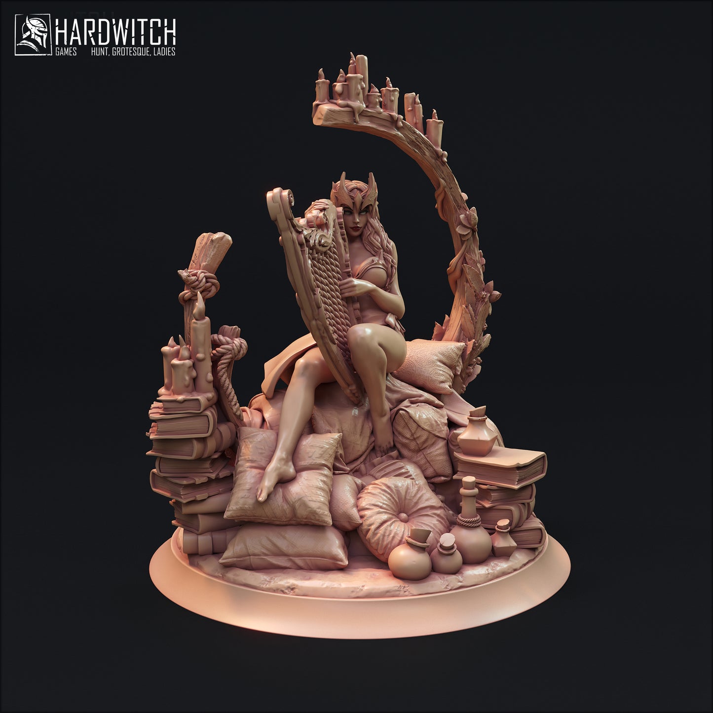 Figurka Almanil Aldar – Magarid Forest | bardka fantasy z harfą | miniatura kolekcjonerska 32 mm / 75 mm / 100 mm (HardWitch Games)