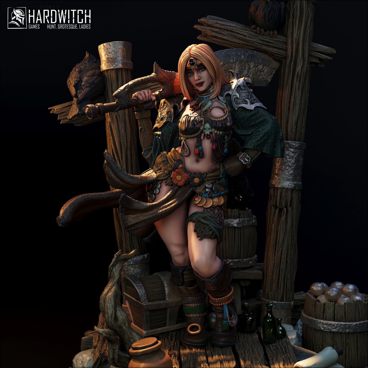 Figurka Leenhva O'Braites – Magarid Forest | łowczyni fantasy z krukami | miniatura kolekcjonerska 32 mm / 75 mm / 100 mm (HardWitch Games)