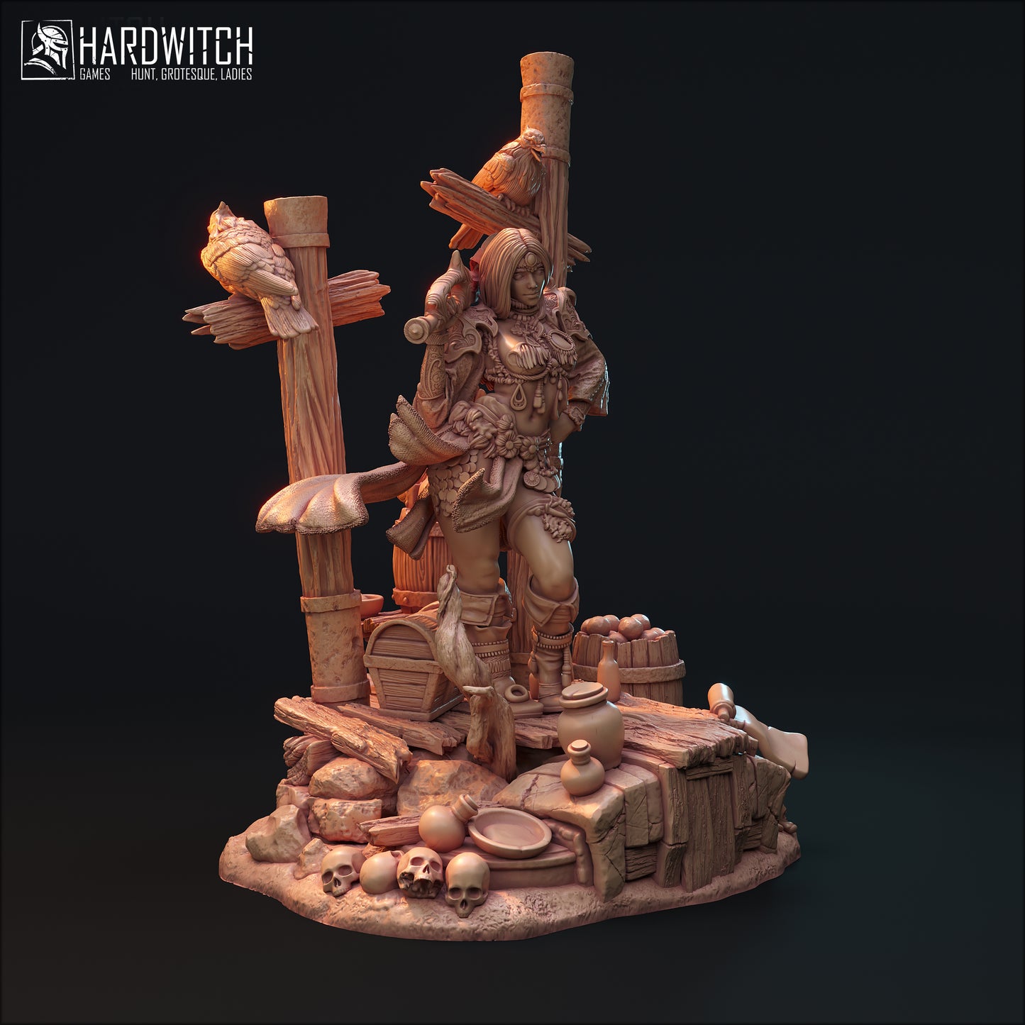 Figurka Leenhva O'Braites – Magarid Forest | łowczyni fantasy z krukami | miniatura kolekcjonerska 32 mm / 75 mm / 100 mm (HardWitch Games)