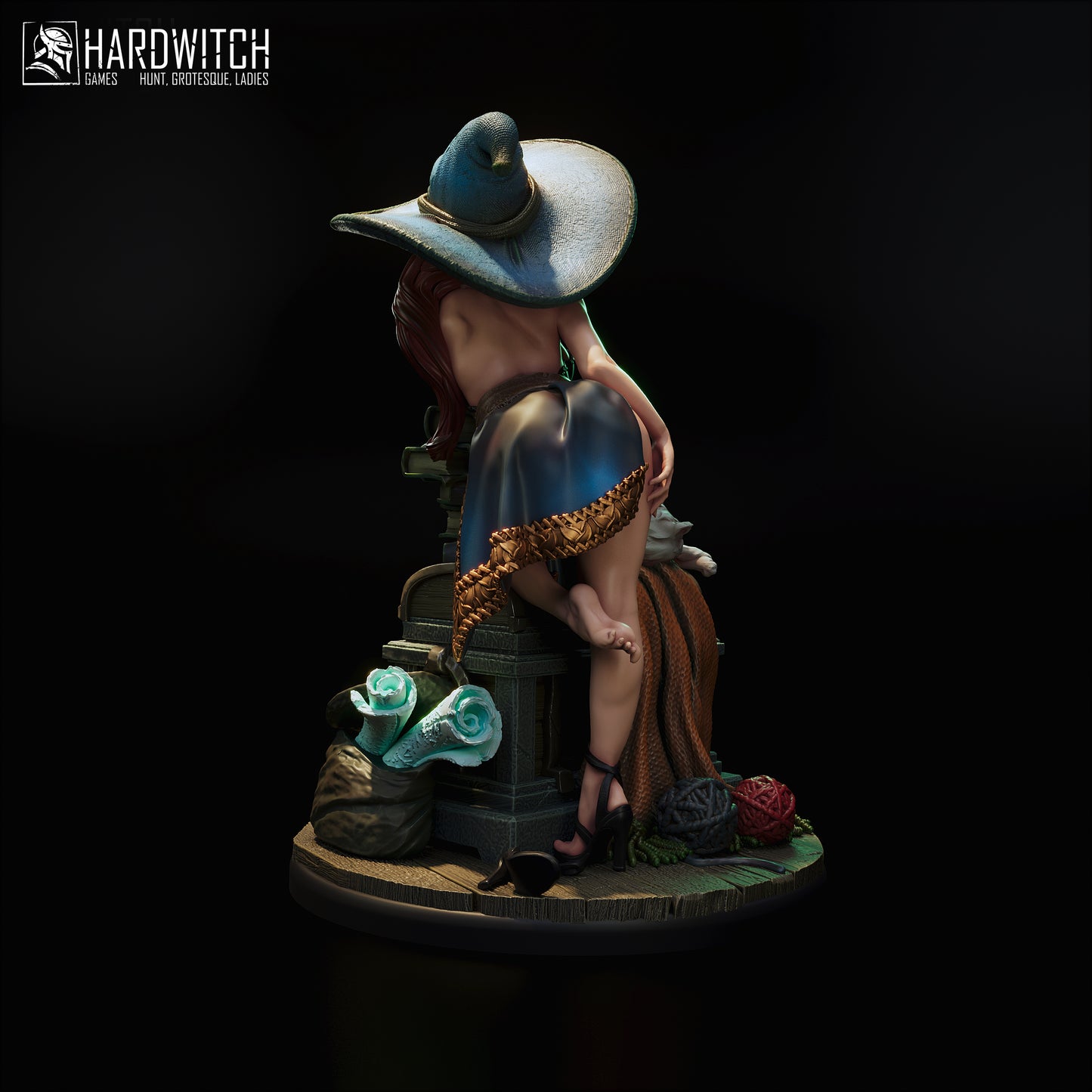Figurka Sandra Paxter – Fortuna Magica | czarodziejka fantasy z kotem | miniatura kolekcjonerska 75 mm / 120 mm (HardWitch Games)