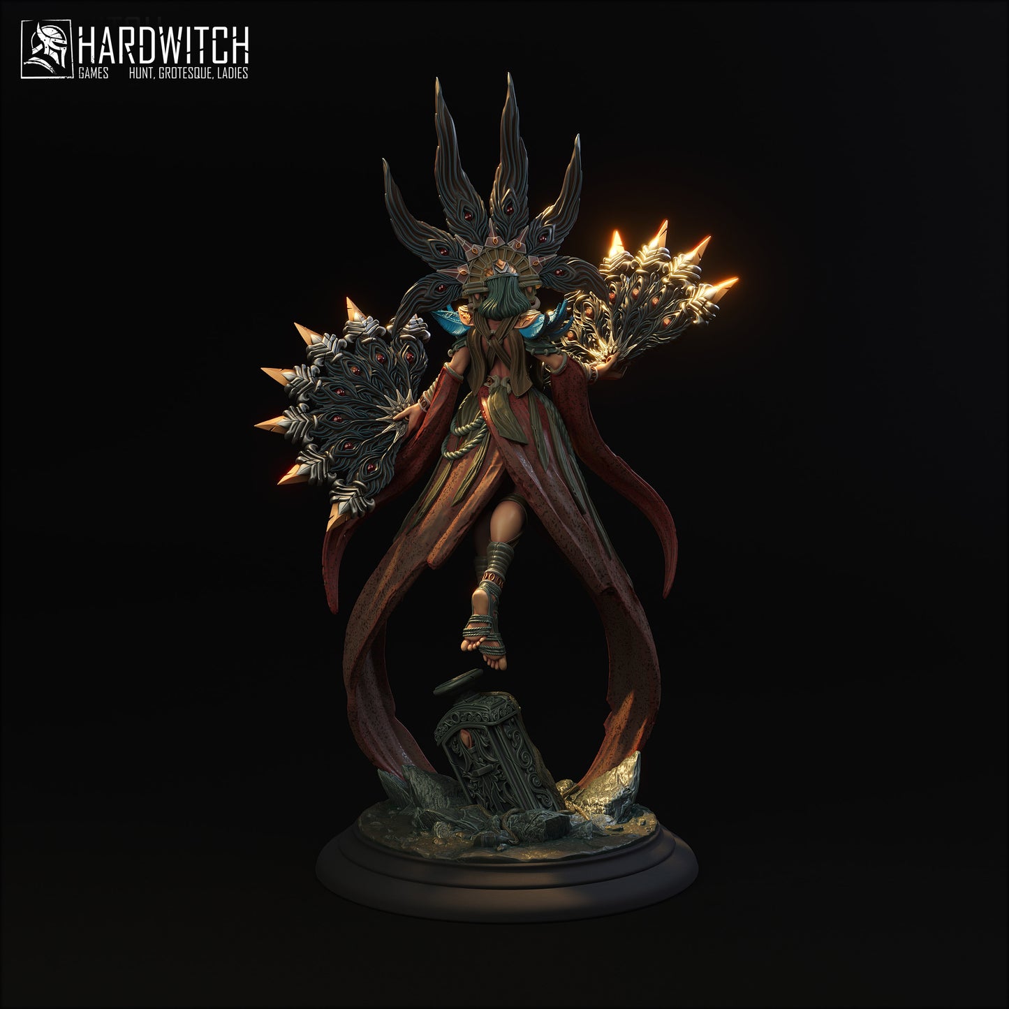 Figurka Farida Saahor – Magarid Forest | kapłanka fantasy z wachlarzami | miniatura kolekcjonerska 32 mm / 75 mm / 100 mm (HardWitch Games)