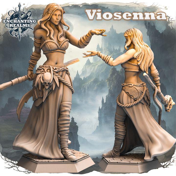 Viosenna – figurka czarodziejki fantasy 3D z serii Enchanting Realms, 180 mm, widok z przodu, magia w dłoniach