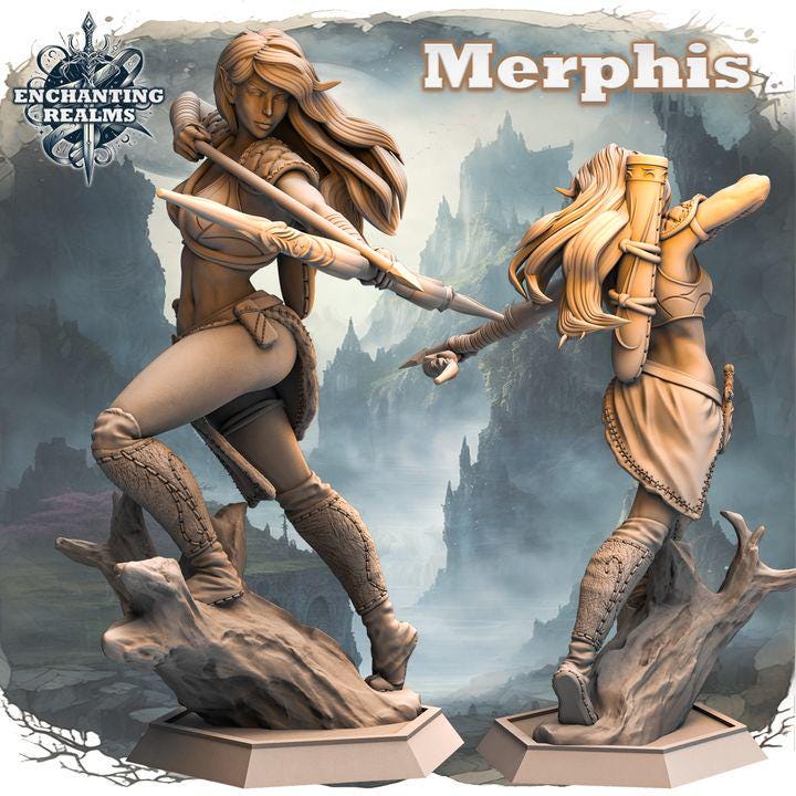 Merphis – figurka łuczniczki fantasy 3D z serii Enchanting Realms, 180 mm, dynamiczna poza, widok z przodu