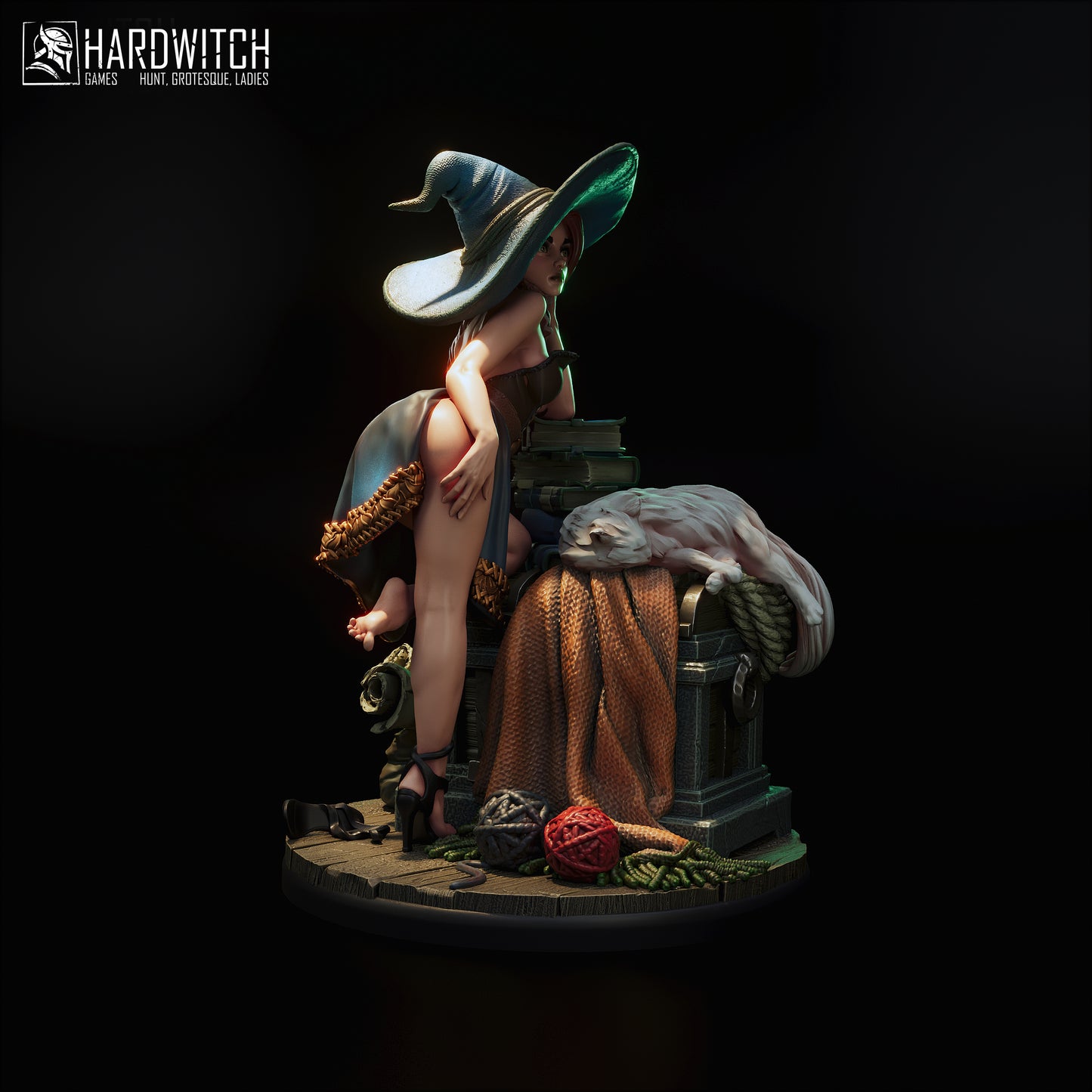 Figurka Sandra Paxter – Fortuna Magica | czarodziejka fantasy z kotem | miniatura kolekcjonerska 75 mm / 120 mm (HardWitch Games)