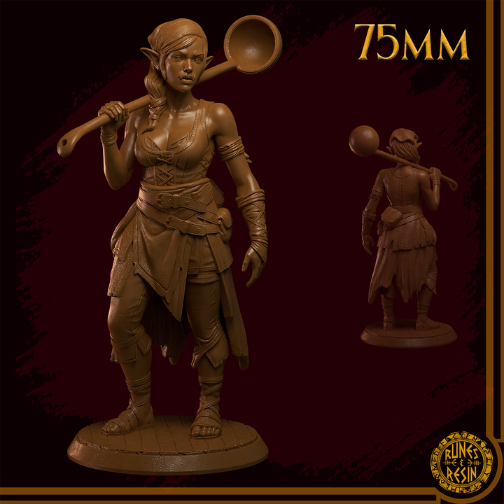 Madona – Schiffsköchin mit Schöpfkelle – Fantasy-Miniatur 32 mm / 75 mm | Runen und Resin