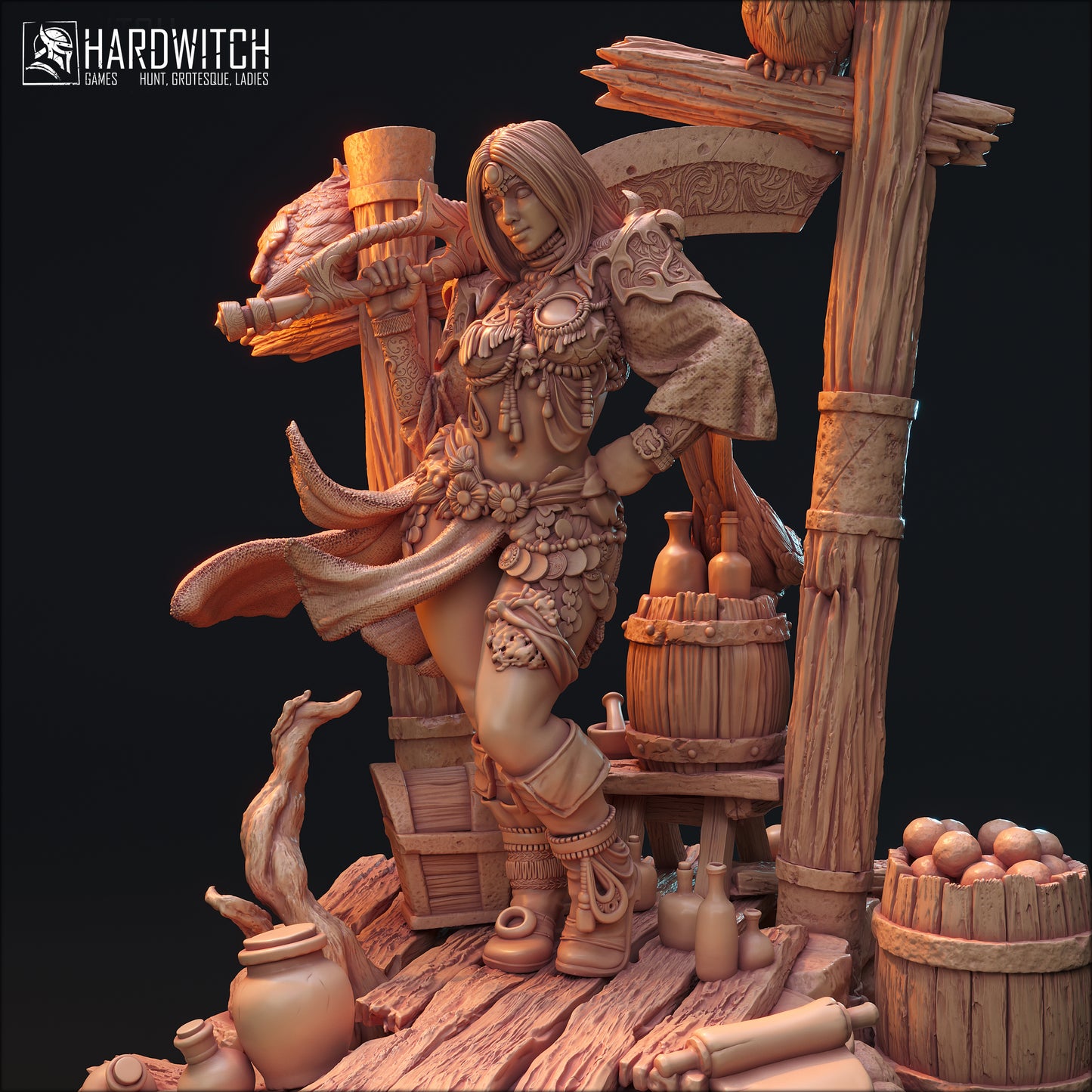 Figurka Leenhva O'Braites – Magarid Forest | łowczyni fantasy z krukami | miniatura kolekcjonerska 32 mm / 75 mm / 100 mm (HardWitch Games)