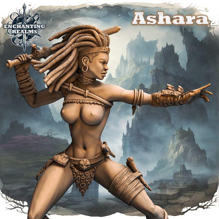Ashara – figurka wojowniczki fantasy 3D z serii Enchanting Realms, 180 mm, widok z przodu