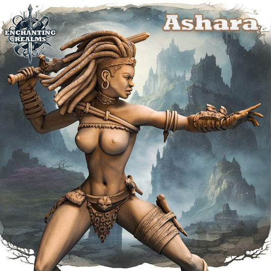 Ashara – figurka wojowniczki fantasy 3D z serii Enchanting Realms, 180 mm, widok z przodu
