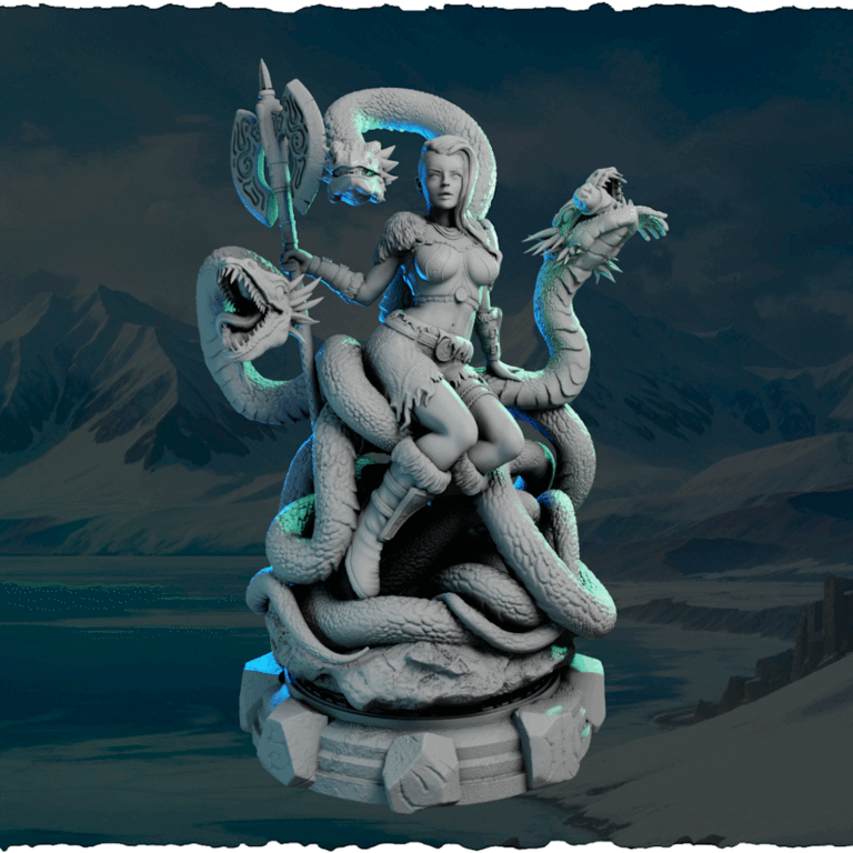 Asta — nordycka wojowniczka z hydrą, figurka żywiczna 32 mm / 75 mm, Black Bird Miniatures