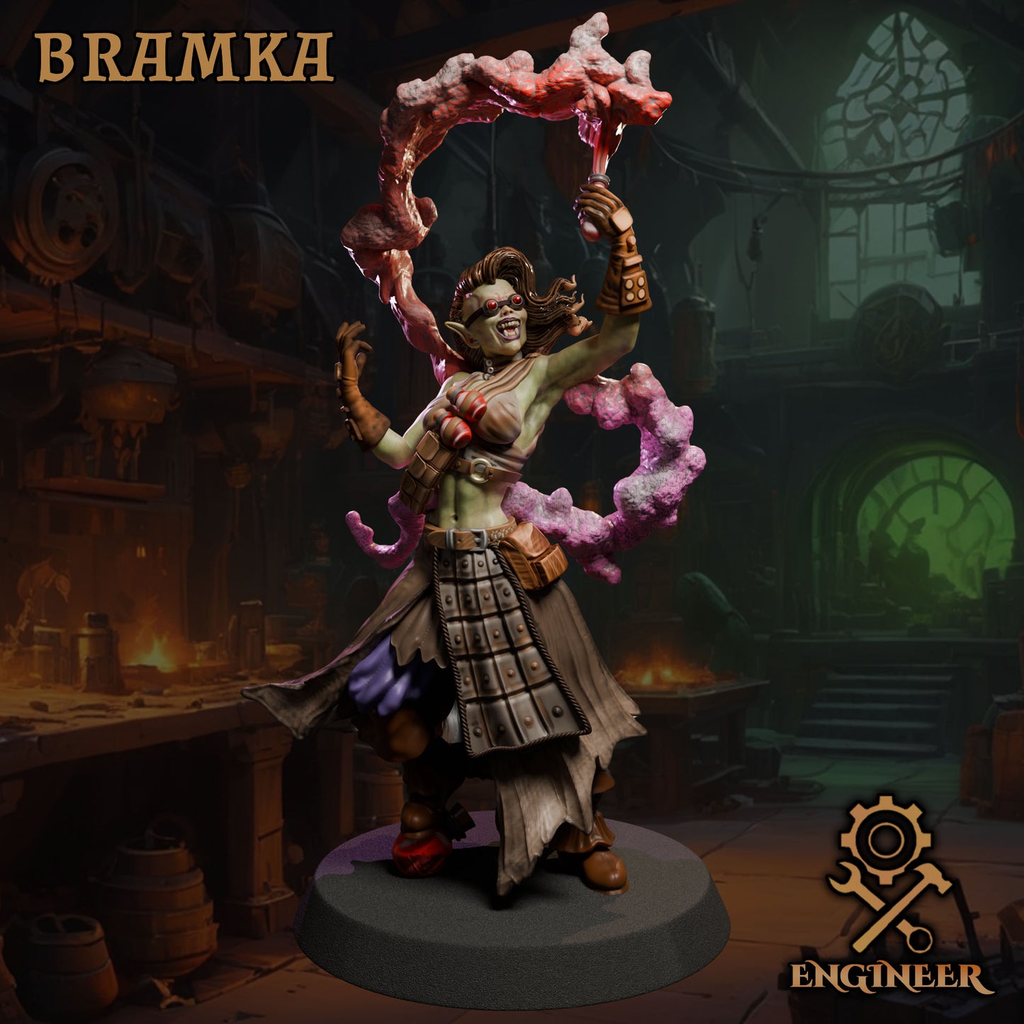Bramka painted female goblin engineer miniature 75mm by Black Bird Miniatures