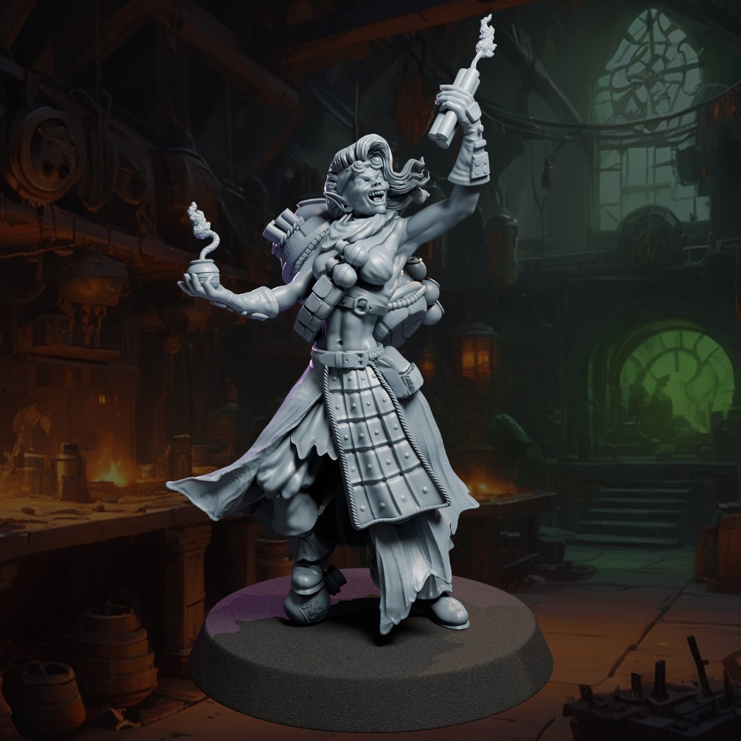 Bramka painted female goblin engineer miniature 75mm by Black Bird Miniatures