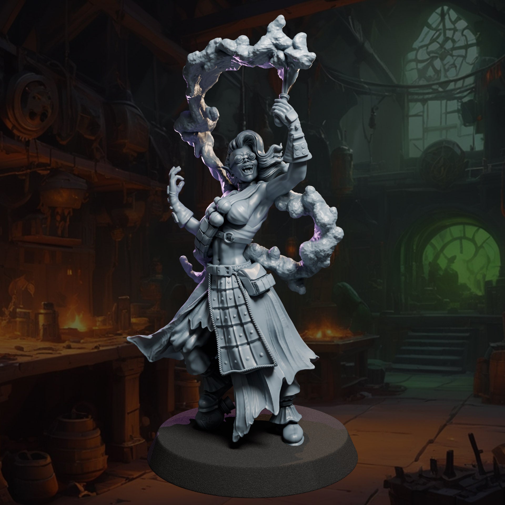 Bramka painted female goblin engineer miniature 75mm by Black Bird Miniatures