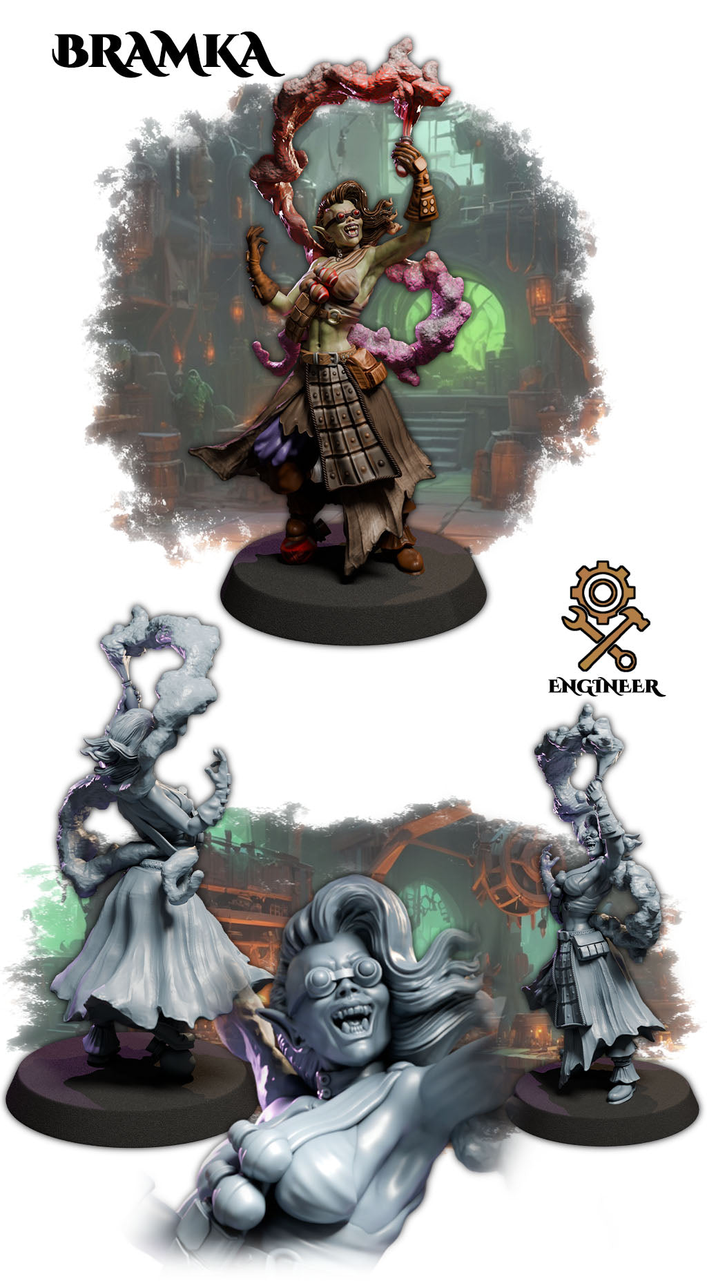 Bramka painted female goblin engineer miniature 75mm by Black Bird Miniatures
