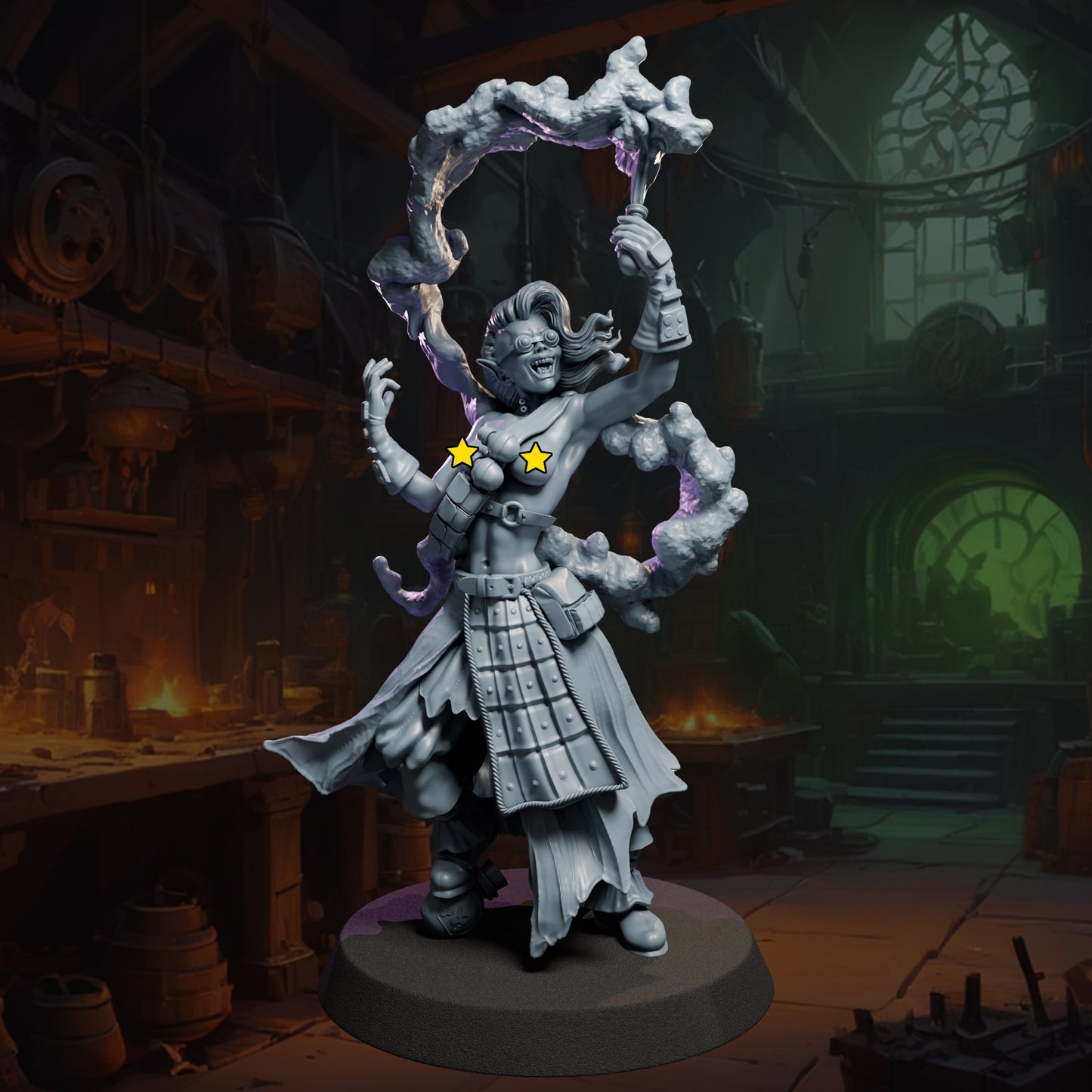 Bramka painted female goblin engineer miniature 75mm by Black Bird Miniatures