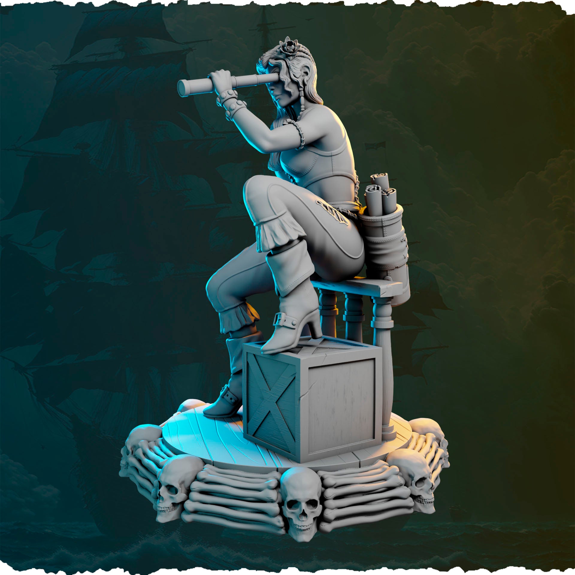 Female pirate miniature with telescope 32mm / 75mm