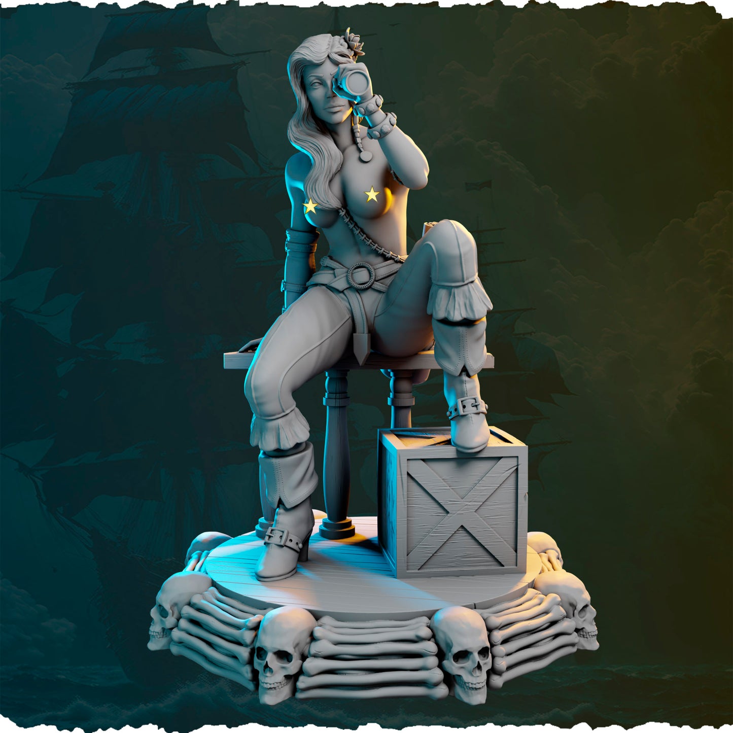 Female pirate miniature with telescope 32mm / 75mm