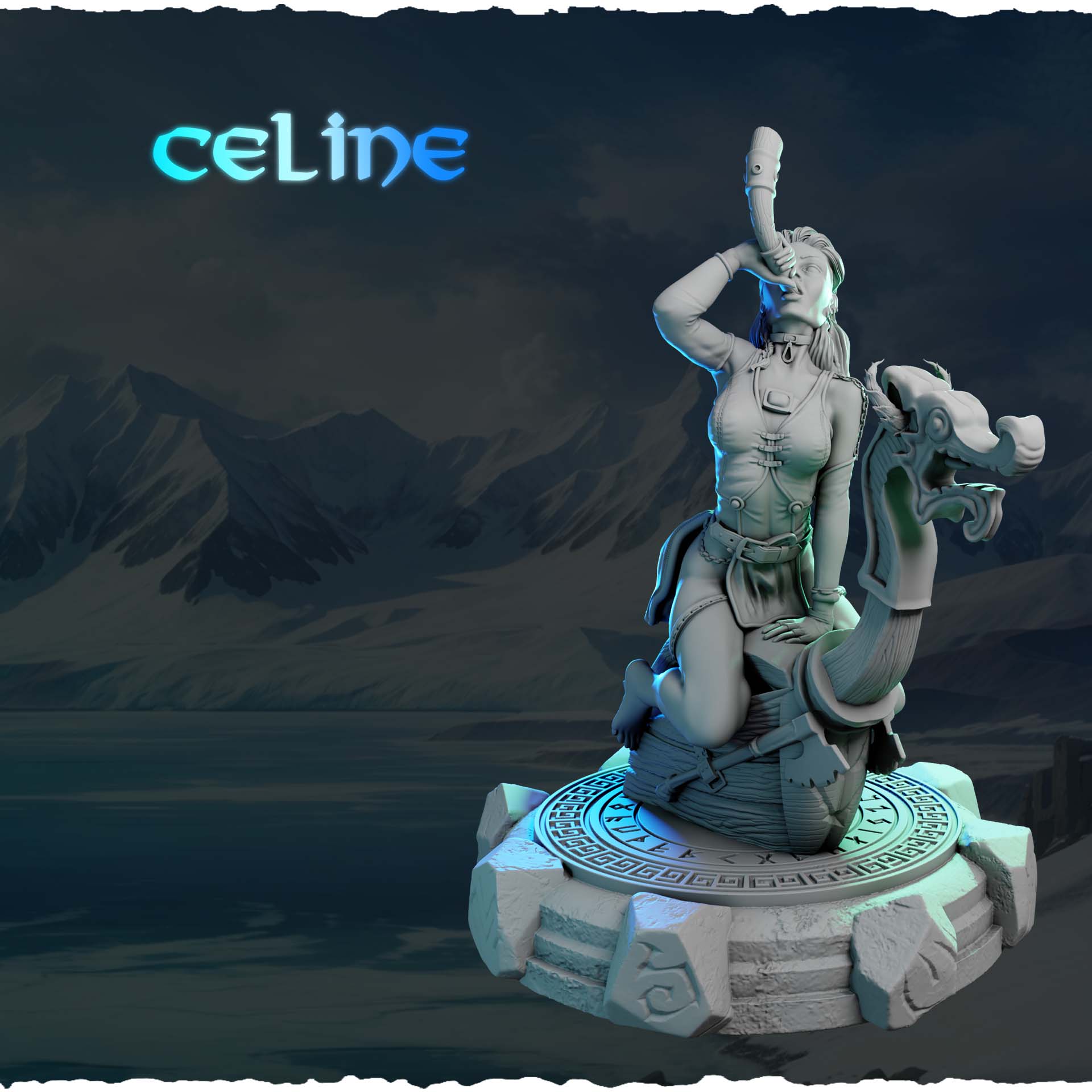 Północna Wzywająca z Rogiem — smocza rufa i zdobienia podstawki