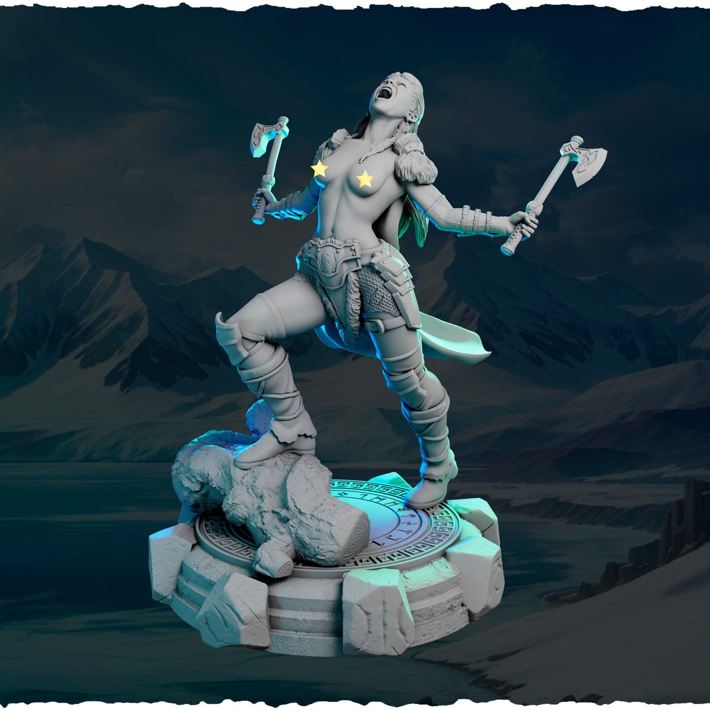 Północna Wojowniczka z Toporami — popiersie, widok frontowy