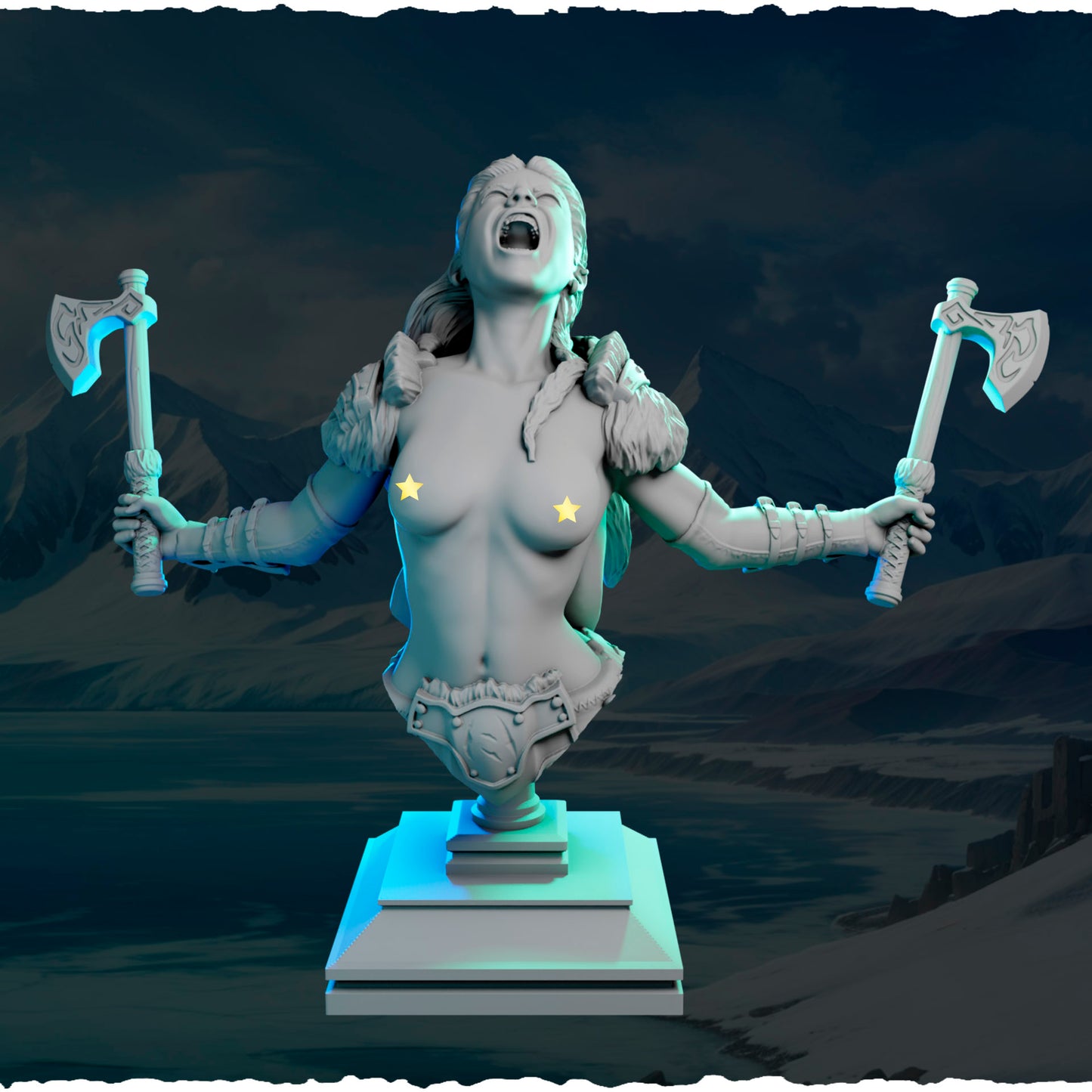 Północna Wojowniczka z Toporami — popiersie, widok frontowy