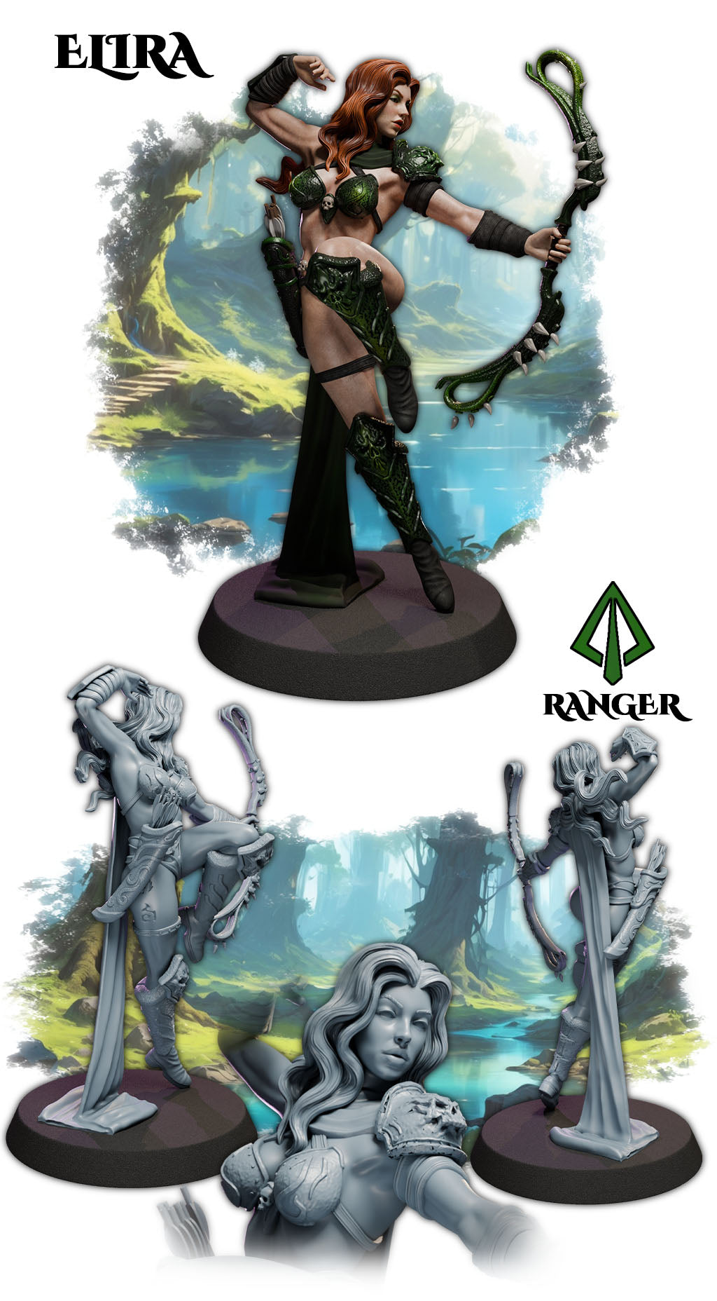 Elira resin figure dark fantasy collectible miniature 32mm and 75mm