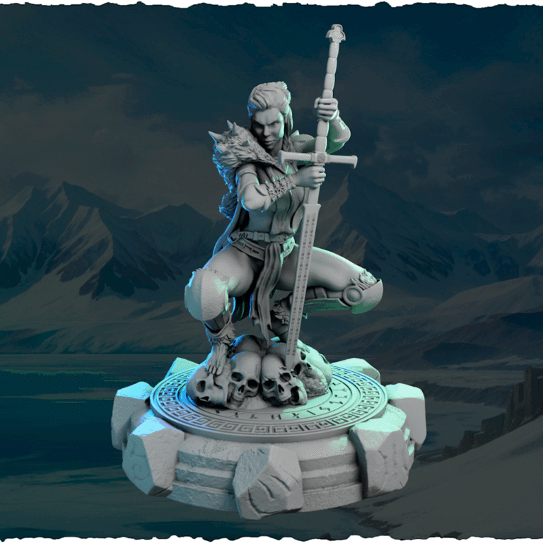 Północna Strażniczka z Mieczem — podstawka z czaszkami i runami