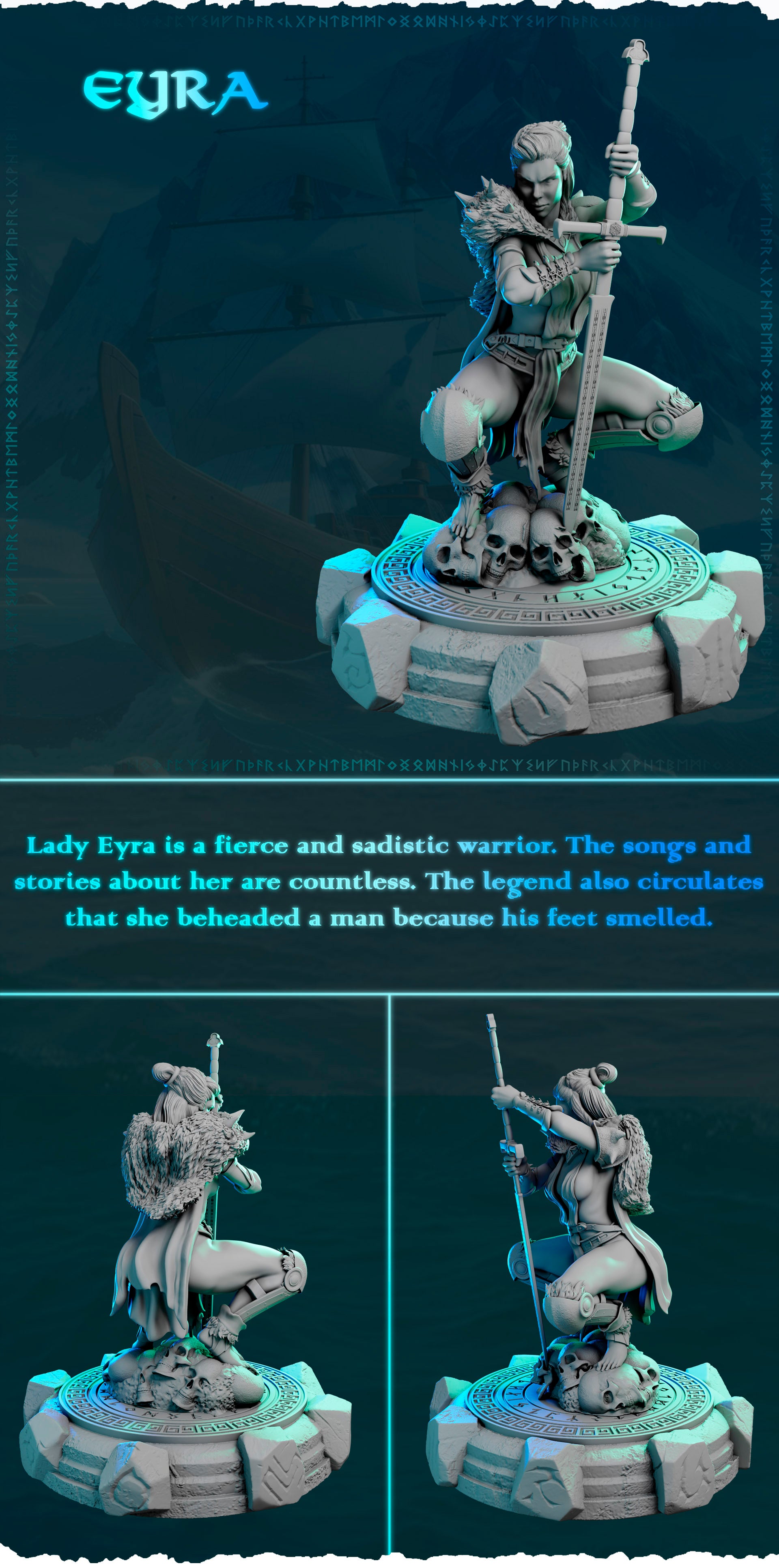 Północna Strażniczka z Mieczem — podstawka z czaszkami i runami