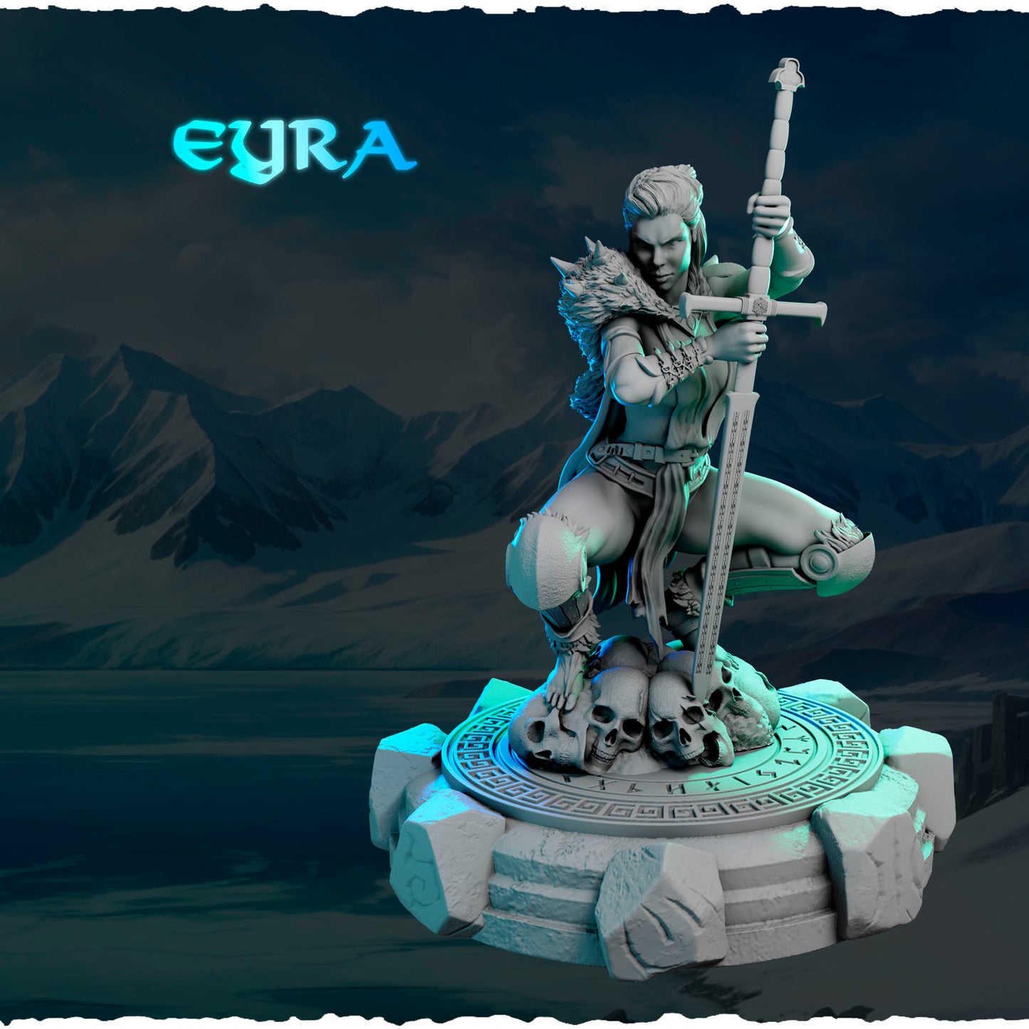 Północna Strażniczka z Mieczem — podstawka z czaszkami i runami