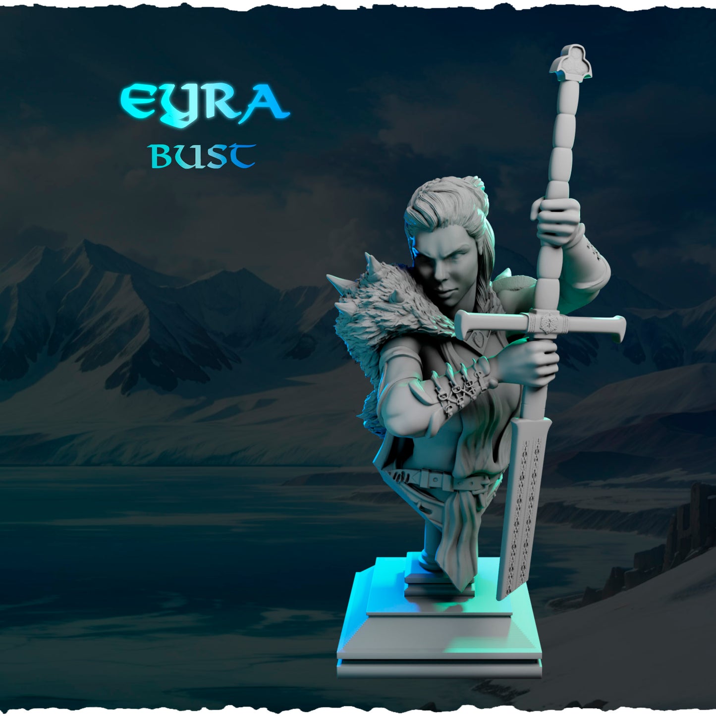 Północna Strażniczka z Mieczem — podstawka z czaszkami i runami