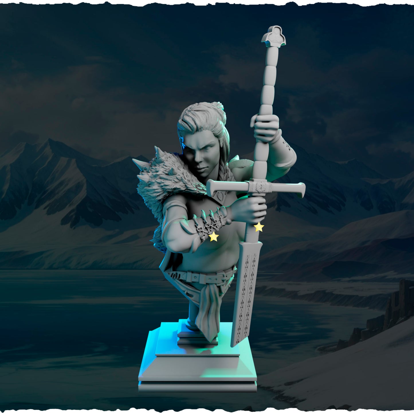 Północna Strażniczka z Mieczem — podstawka z czaszkami i runami