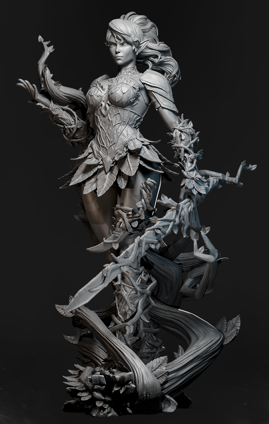 Verdant Druidess – elfia druidka oplątana korzeniami i pnączami na leśnej podstawce