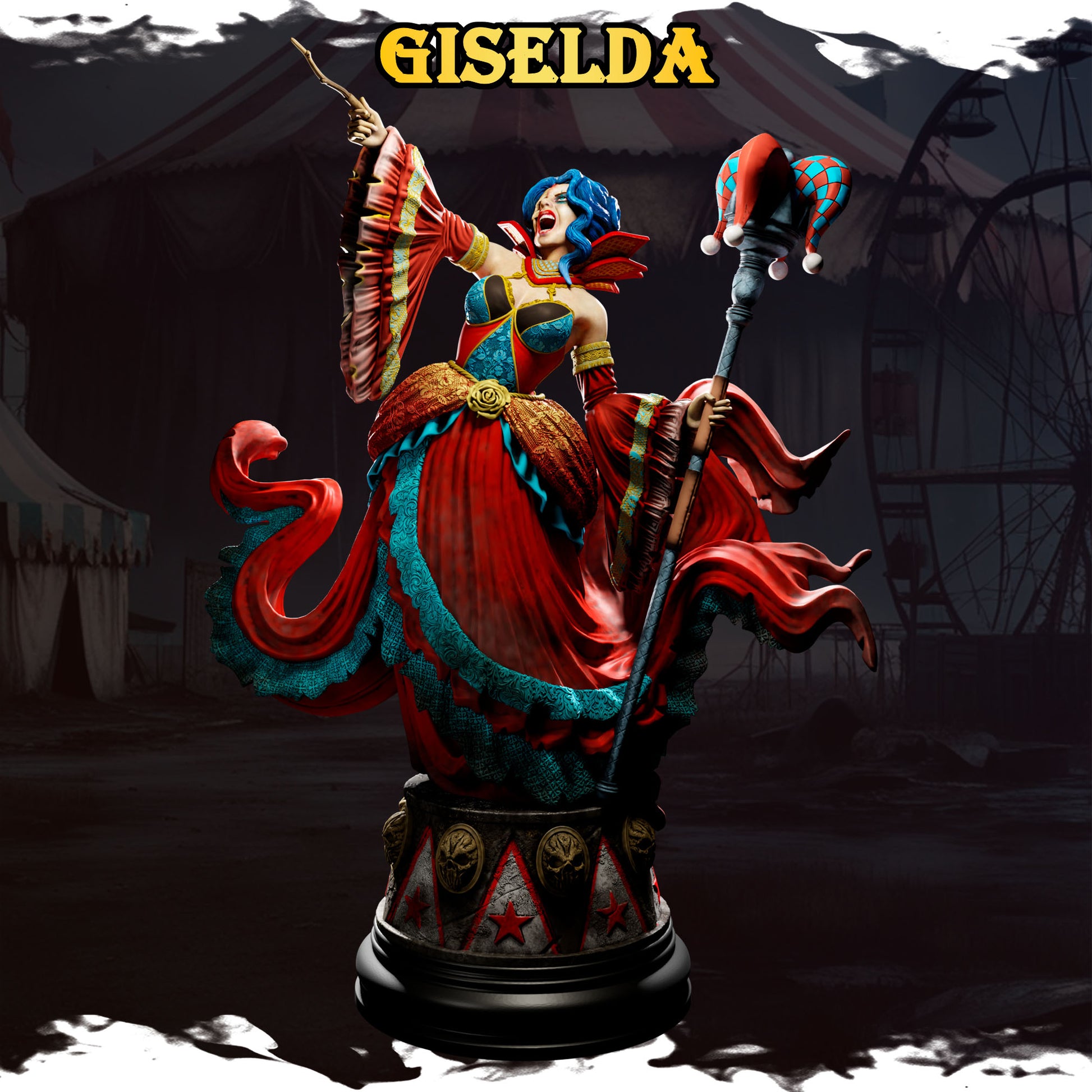 Giselda 1.jpg – „Giselda – figurka w stylu mrocznego cyrku, wersja surowa, Black Bird Miniatures”