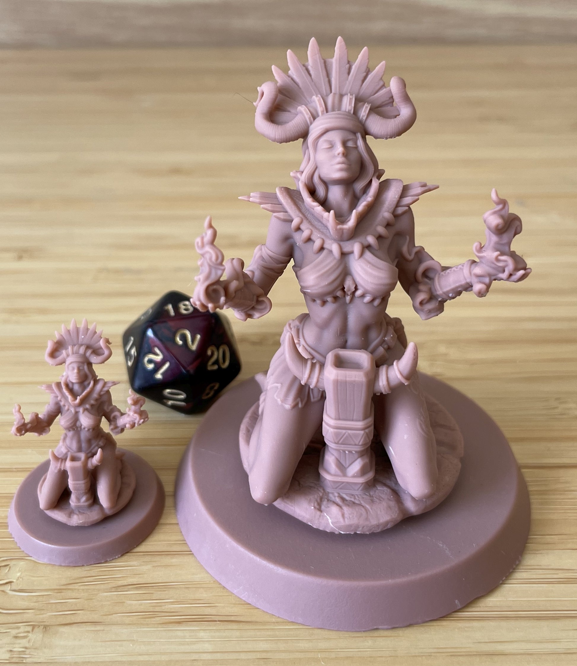 Fantasy female shaman resin sculpture with fire and totem SFW and NSFW