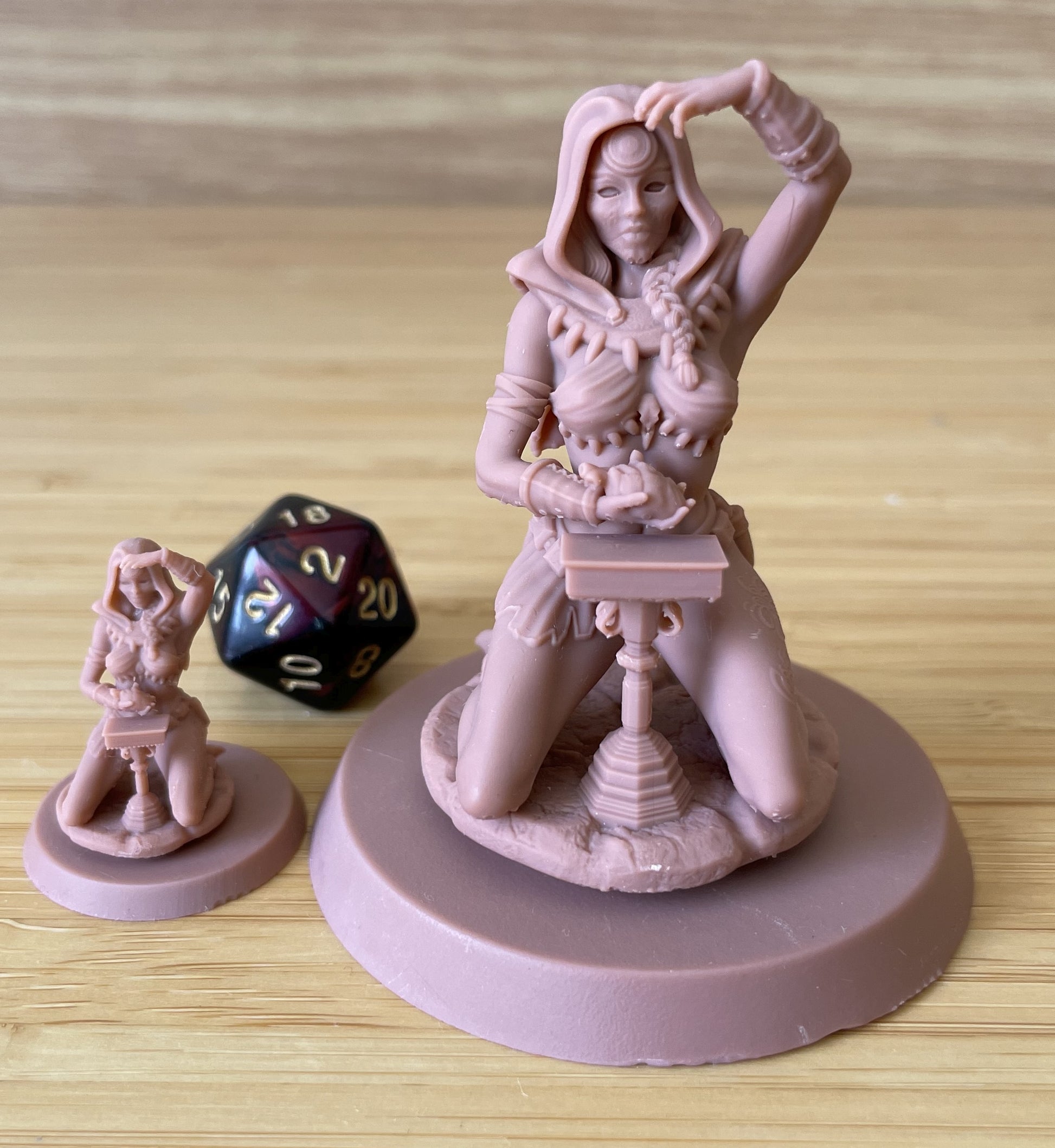 Fantasy female shaman resin sculpture with fire and totem SFW and NSFW