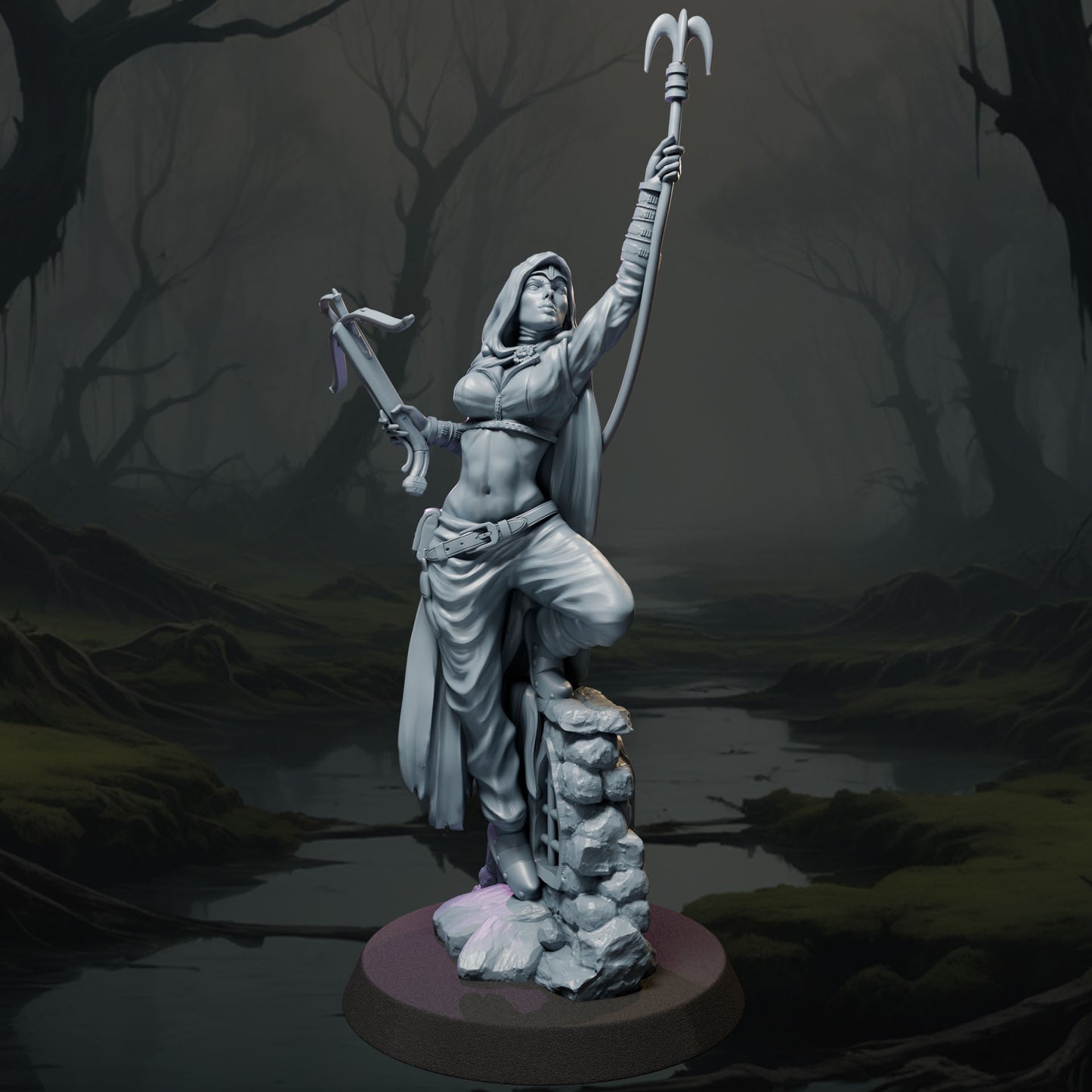 Kaelen painted fantasy hunter miniature 75mm by Black Bird Miniatures