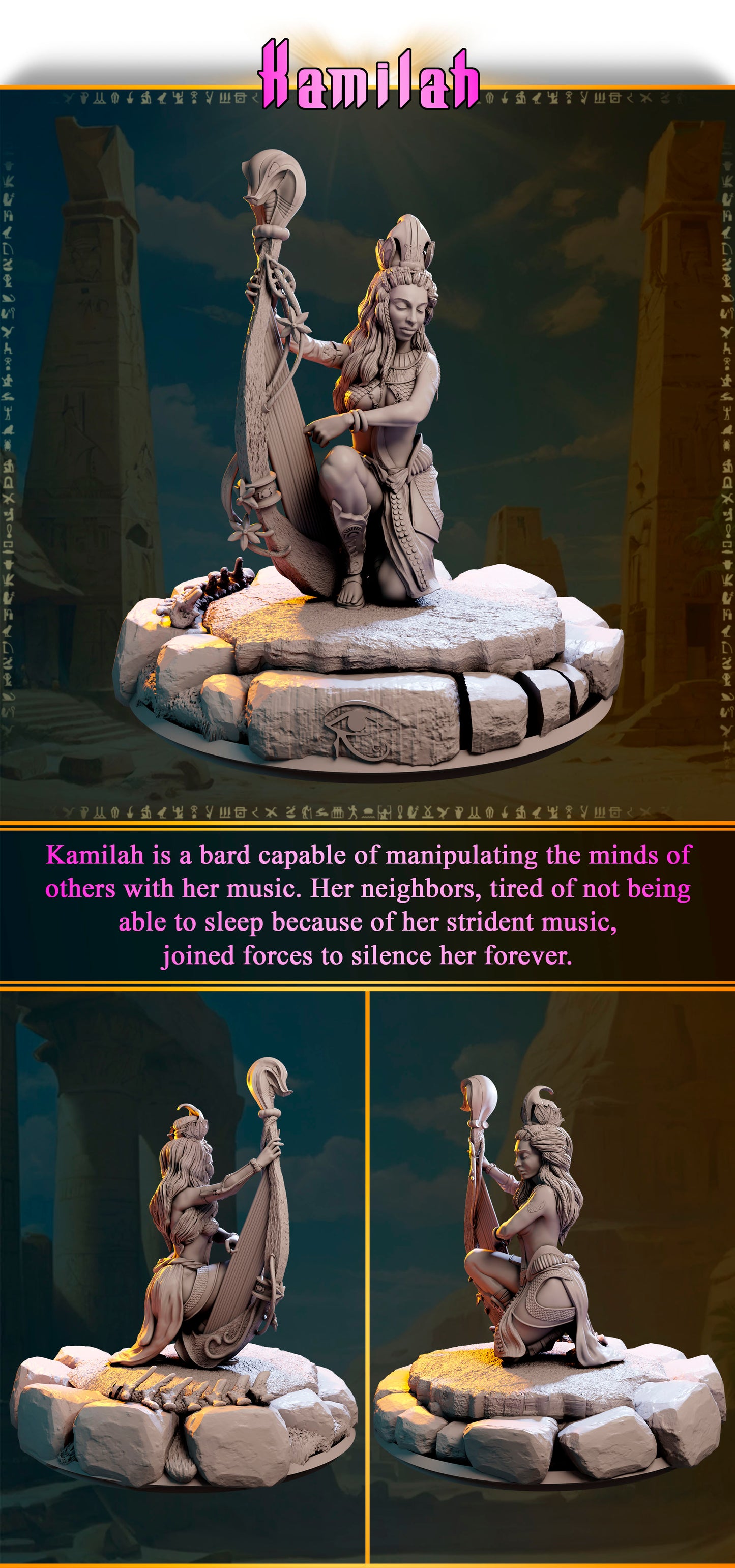 Kamilah – Harfiarka Pustyni — figurka grająca na harfie, skala 32 mm