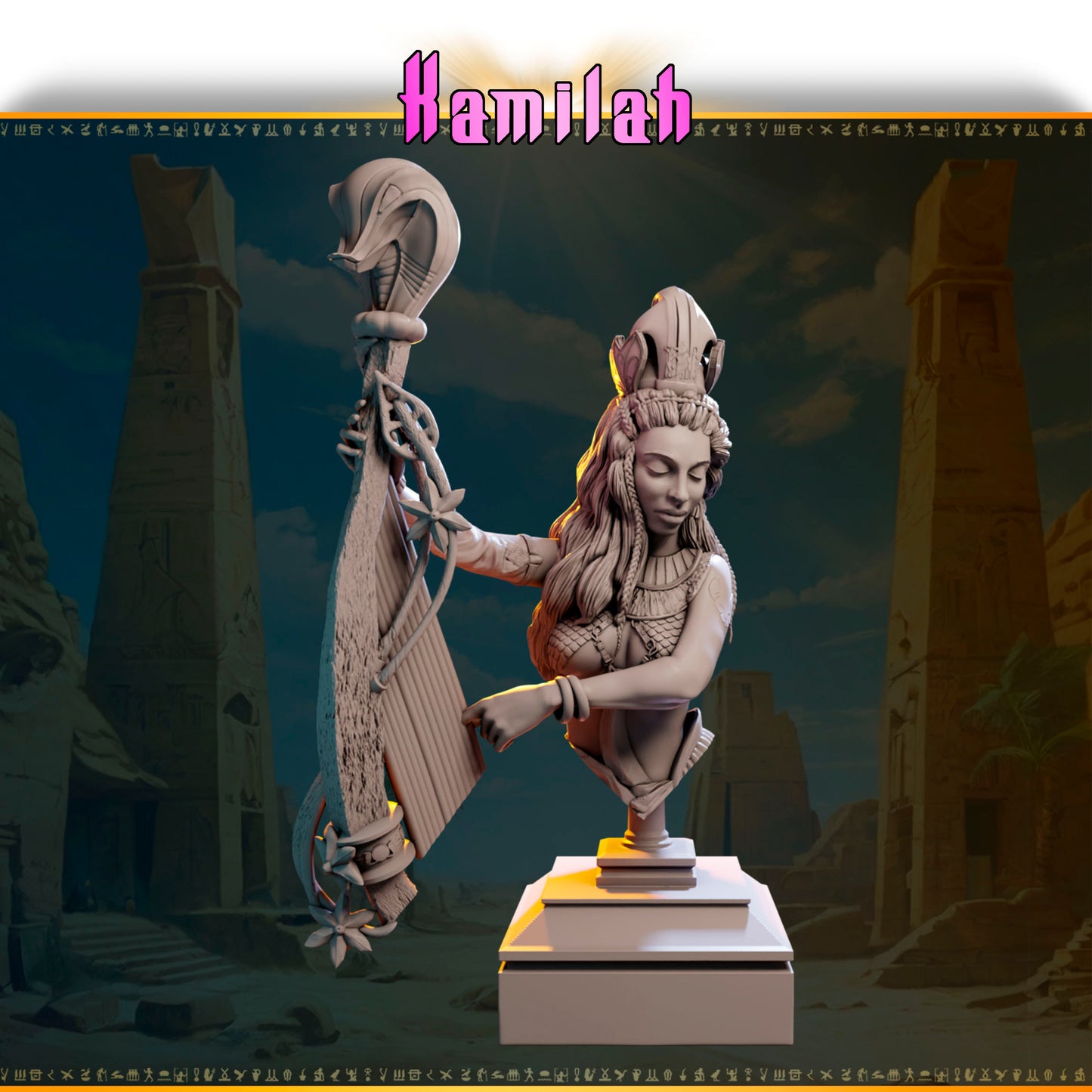 Kamilah – Harfiarka Pustyni — figurka grająca na harfie, skala 32 mm