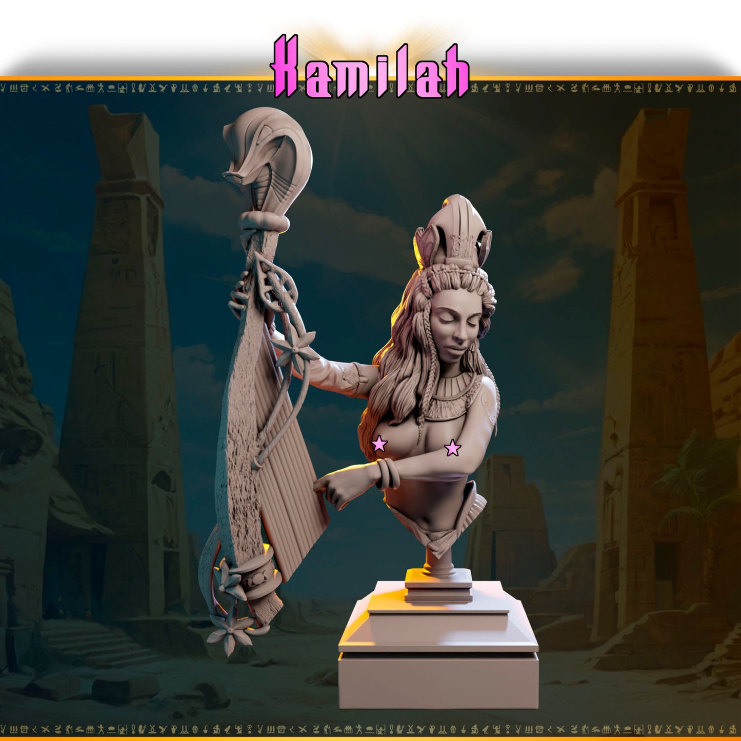 Kamilah – Harfiarka Pustyni — figurka grająca na harfie, skala 32 mm