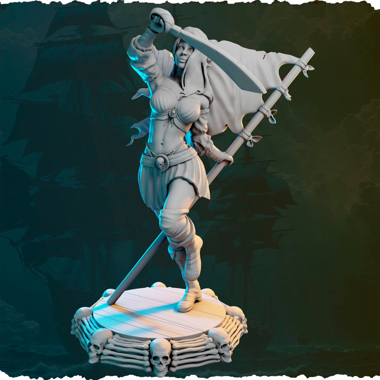 Piracka wojowniczka z banderą figurka fantasy od Black Bird Miniatures