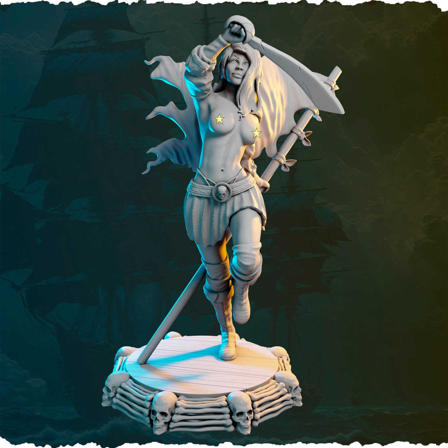 Piracka wojowniczka z banderą figurka fantasy od Black Bird Miniatures