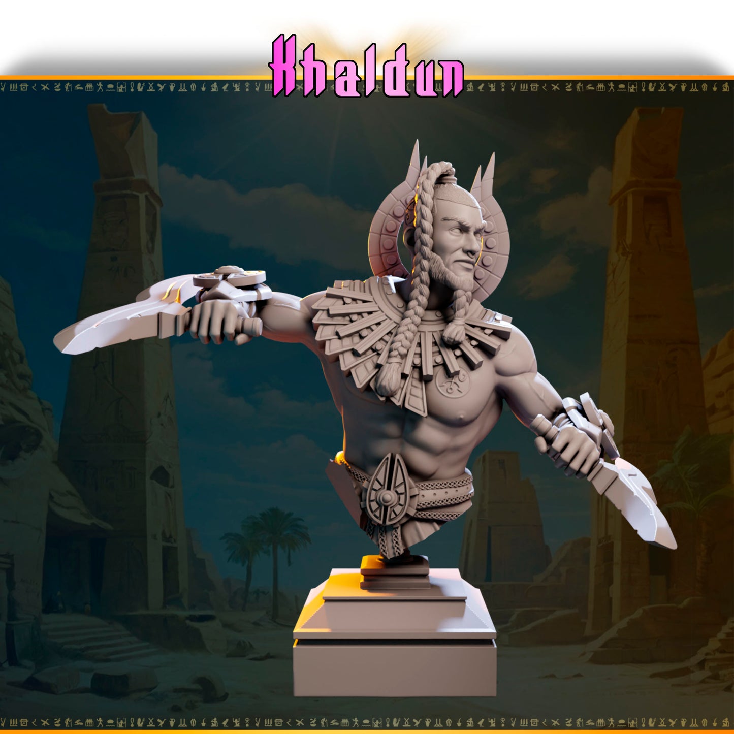 Khaldun – Kapłan Wschodniego Słońca — figurka z kotem strażnikiem, skala 32 mm