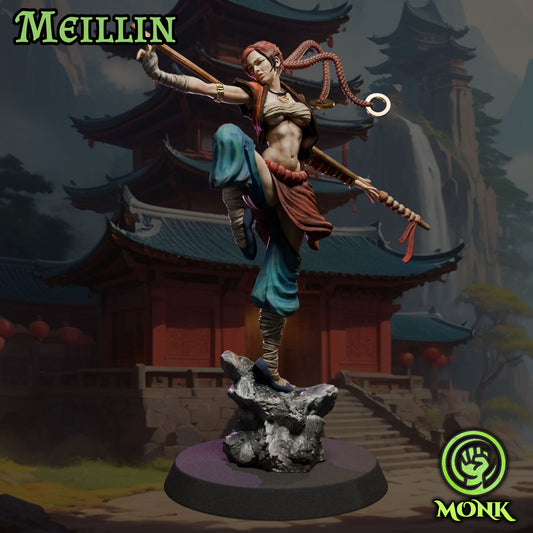 Meillin painted female monk miniature 75mm by Black Bird Miniatures