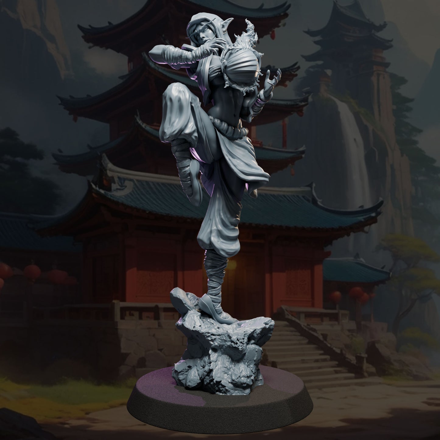 Meillin painted female monk miniature 75mm by Black Bird Miniatures