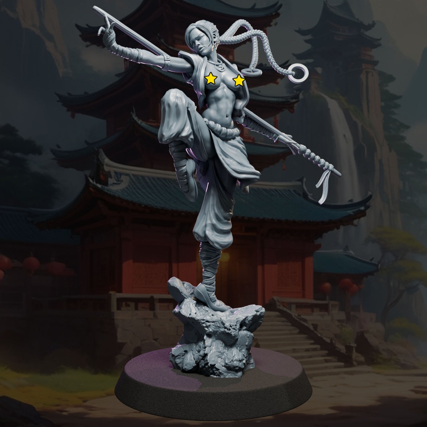 Meillin painted female monk miniature 75mm by Black Bird Miniatures