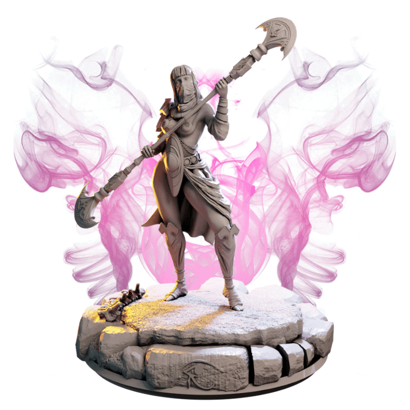 Nuit – Wojowniczka Pustynnych Wichrów — widok z przodu na pustynnej podstawce