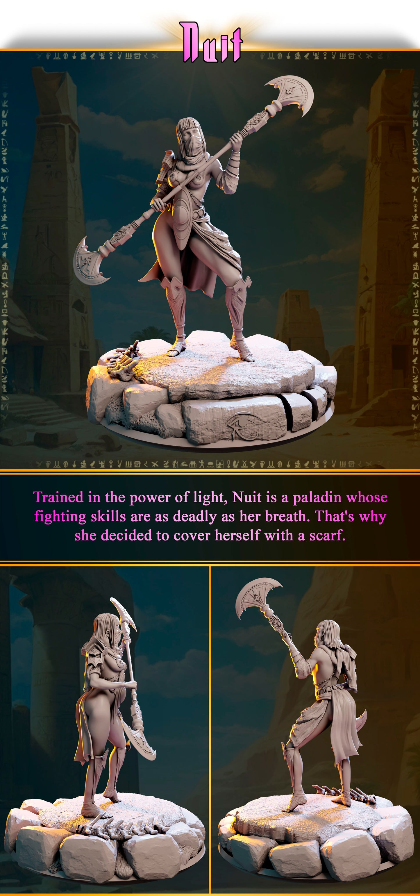 Nuit – Wojowniczka Pustynnych Wichrów — widok z przodu na pustynnej podstawce