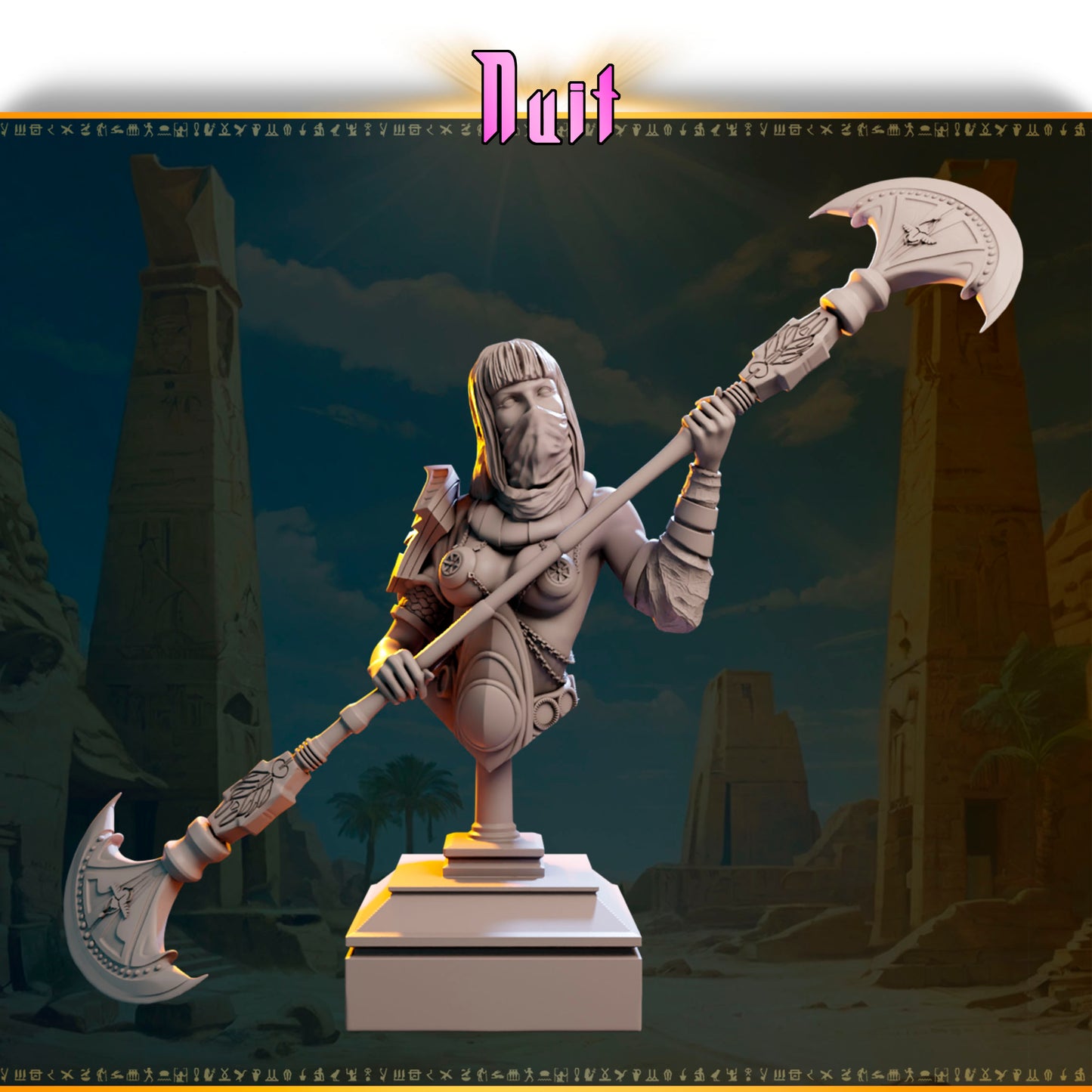 Nuit – Wojowniczka Pustynnych Wichrów — widok z przodu na pustynnej podstawce