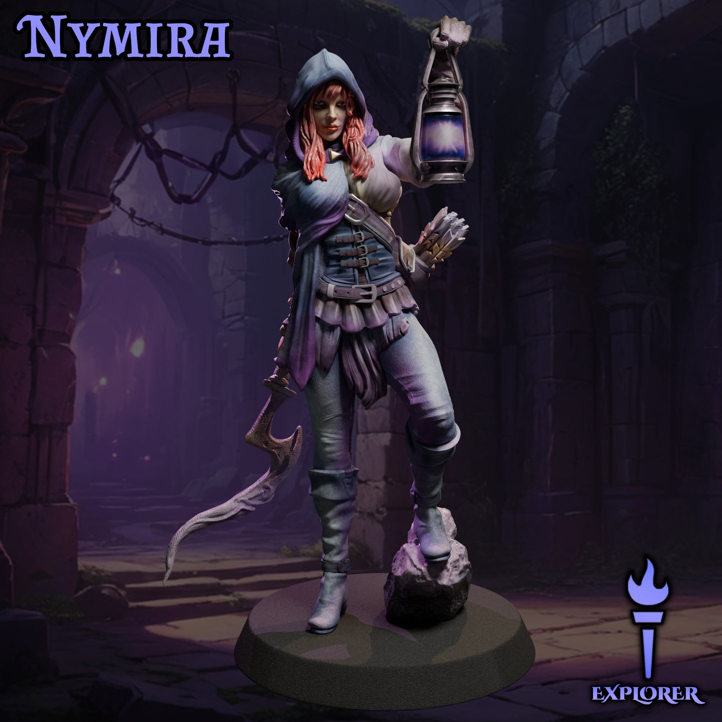 Fantasy explorer woman resin sculpture with lantern SFW and NSFW versions