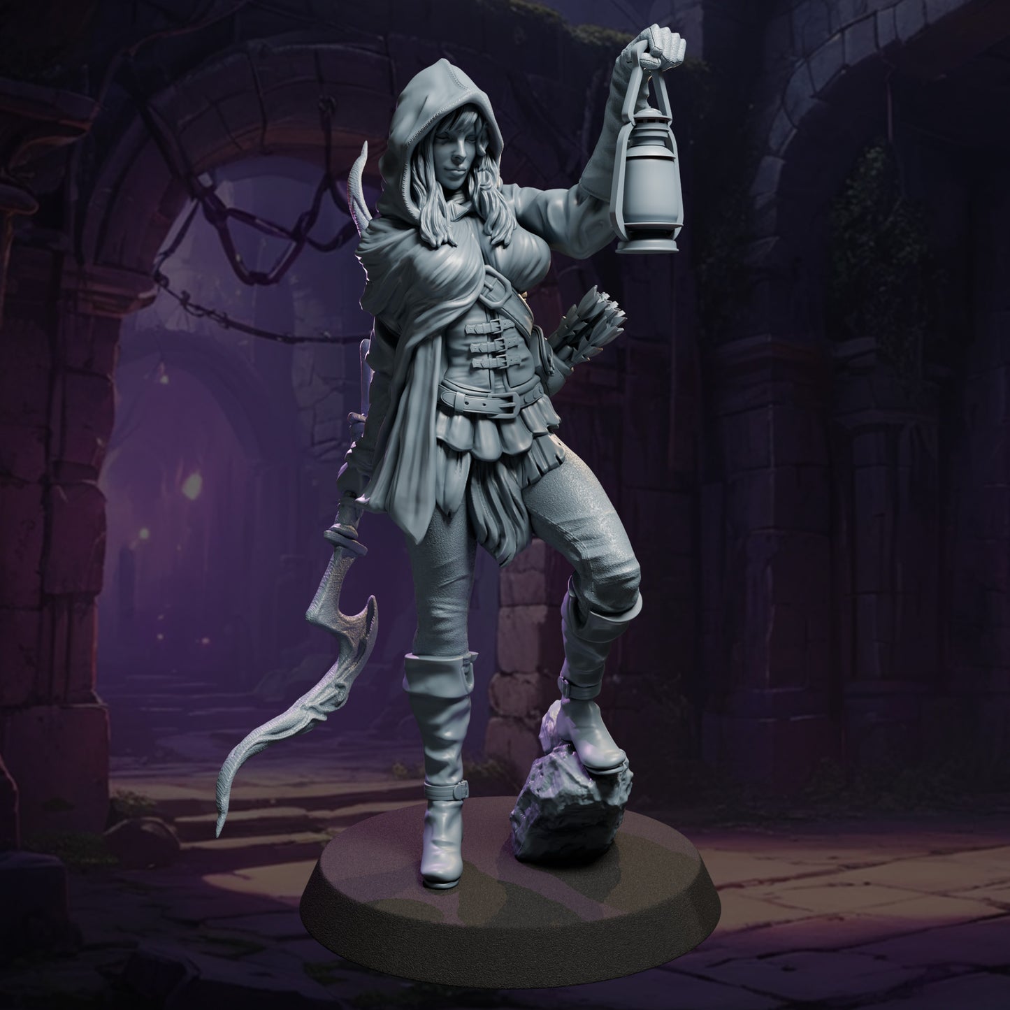 Fantasy explorer woman resin sculpture with lantern SFW and NSFW versions